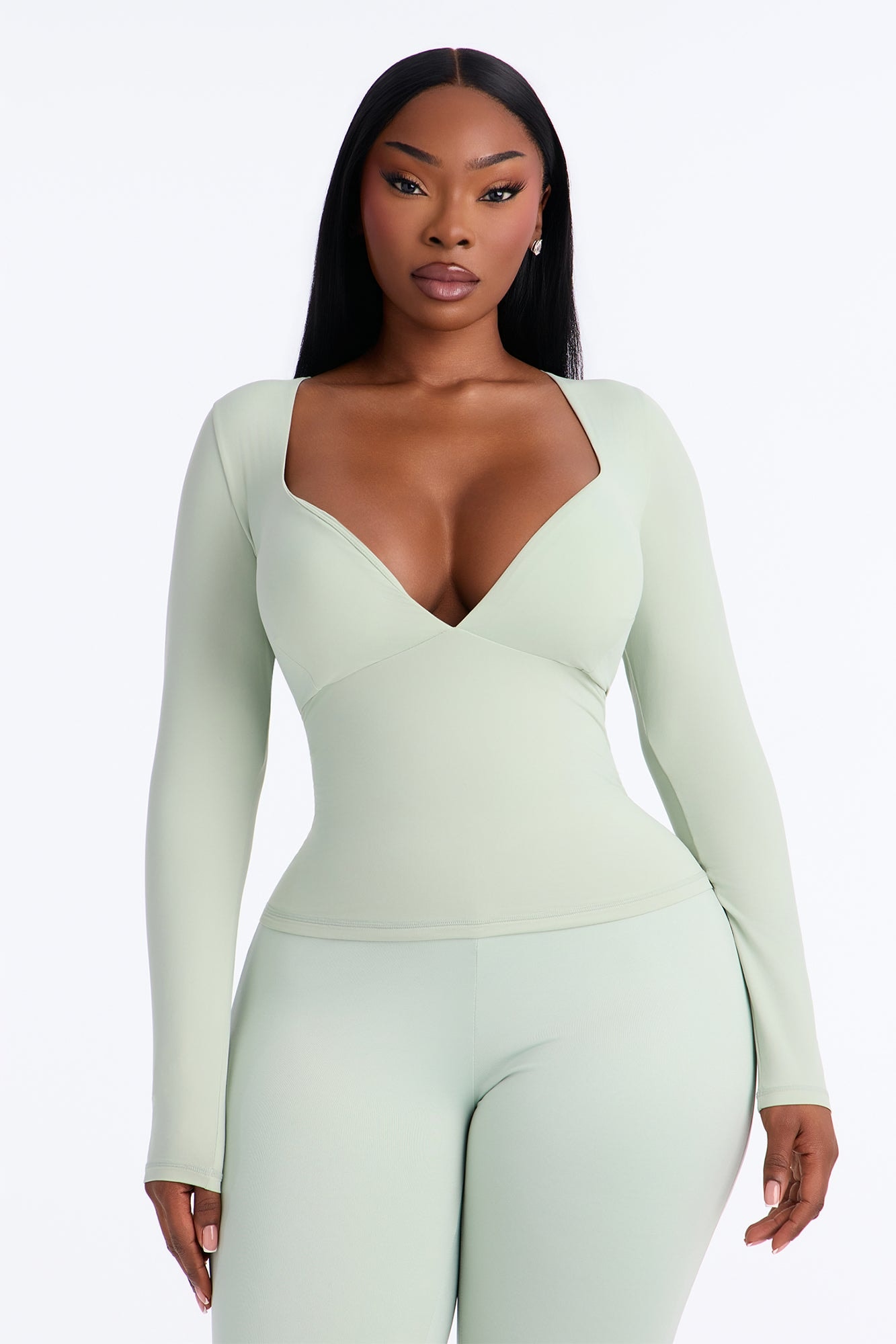 Second Skin Double Lined Bra Pad V Neck Top - Mint image 1
