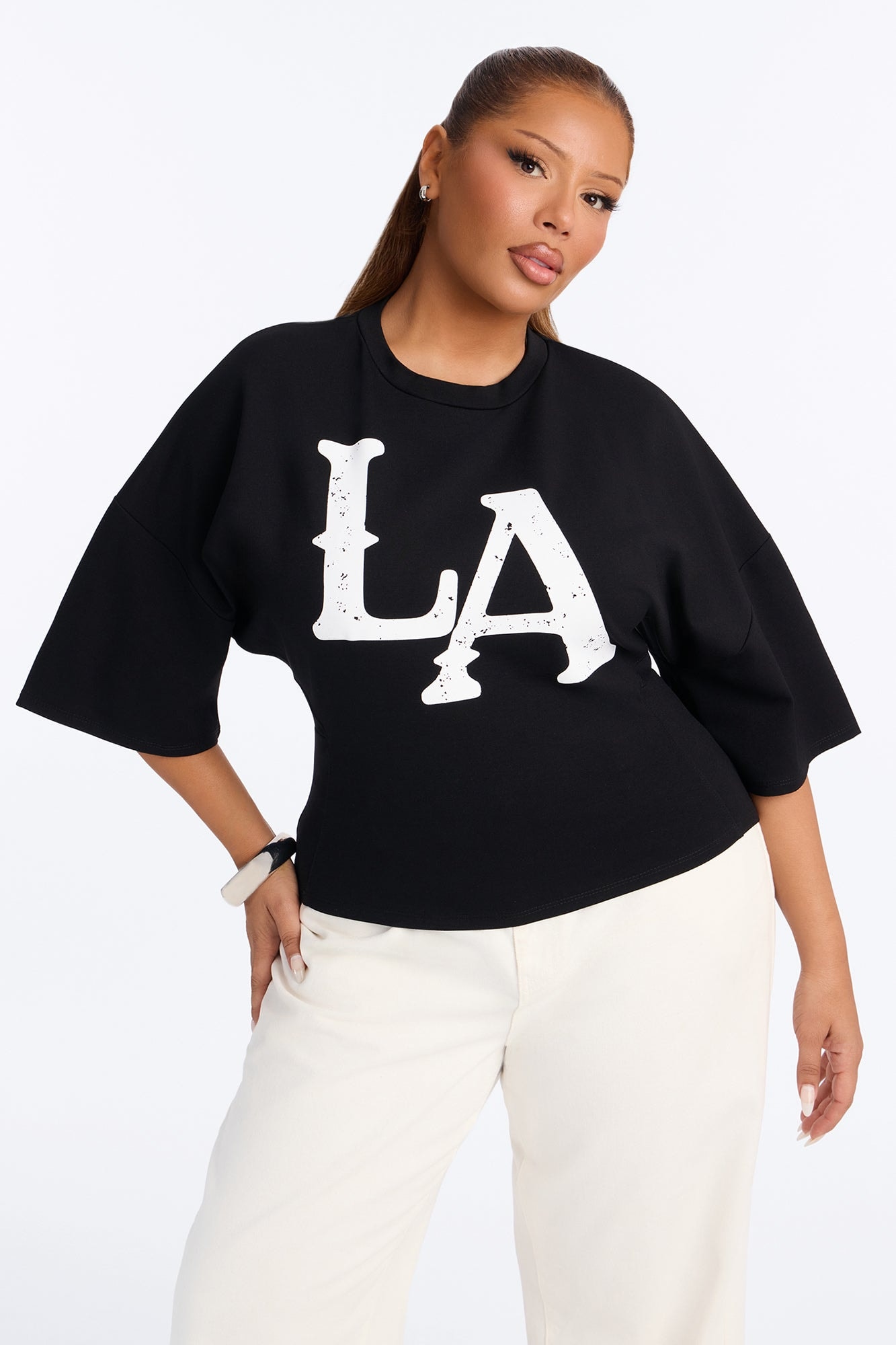 LA Urban Style Cinched Waist Tee - Black image 1