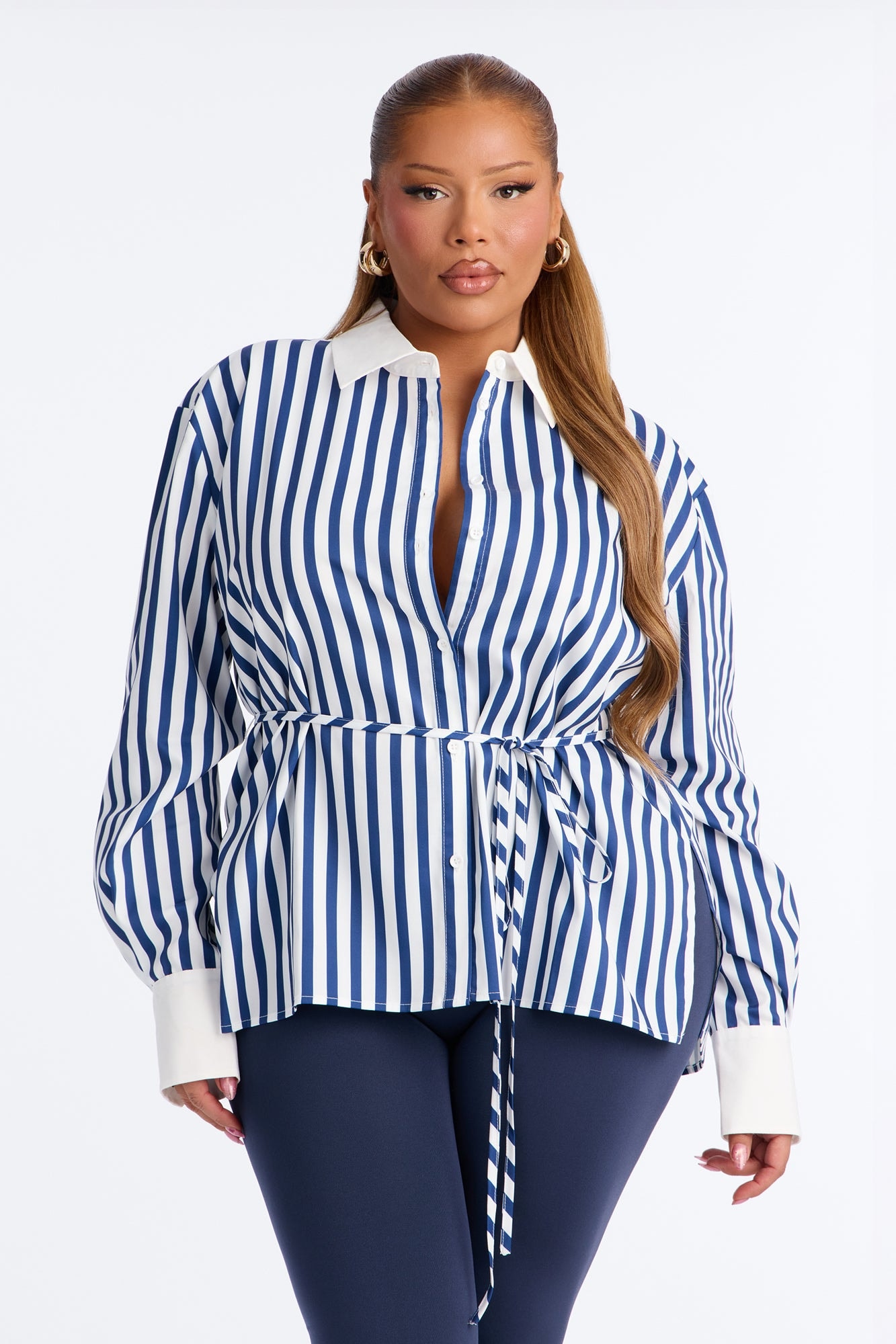 Aylene Striped Poplin Shirt - Navy/combo image 1