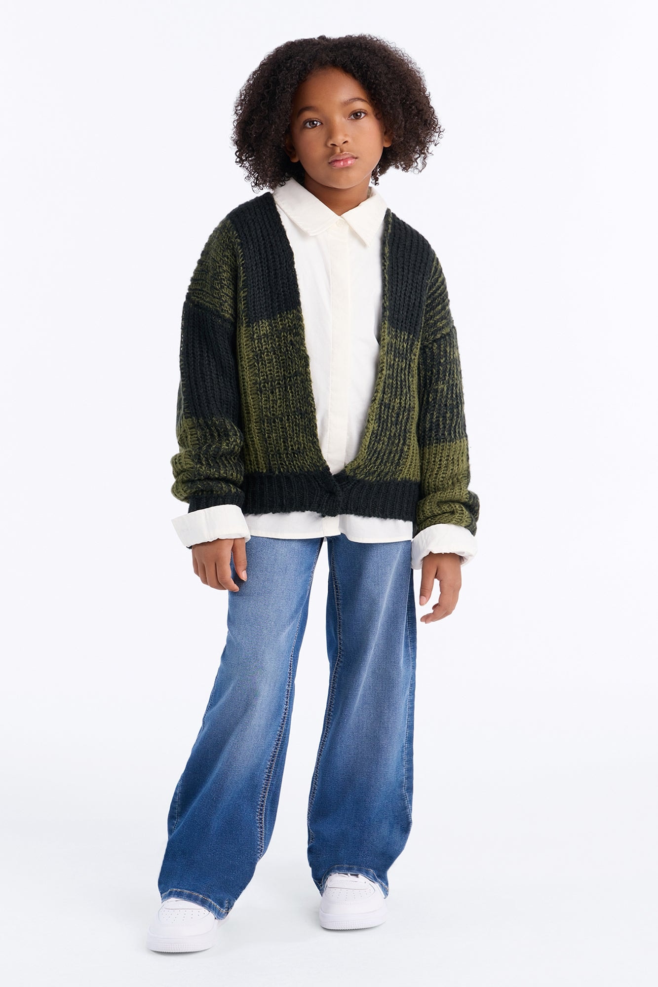 Mini In The City Color Block Cardigan - Olive/combo image 1