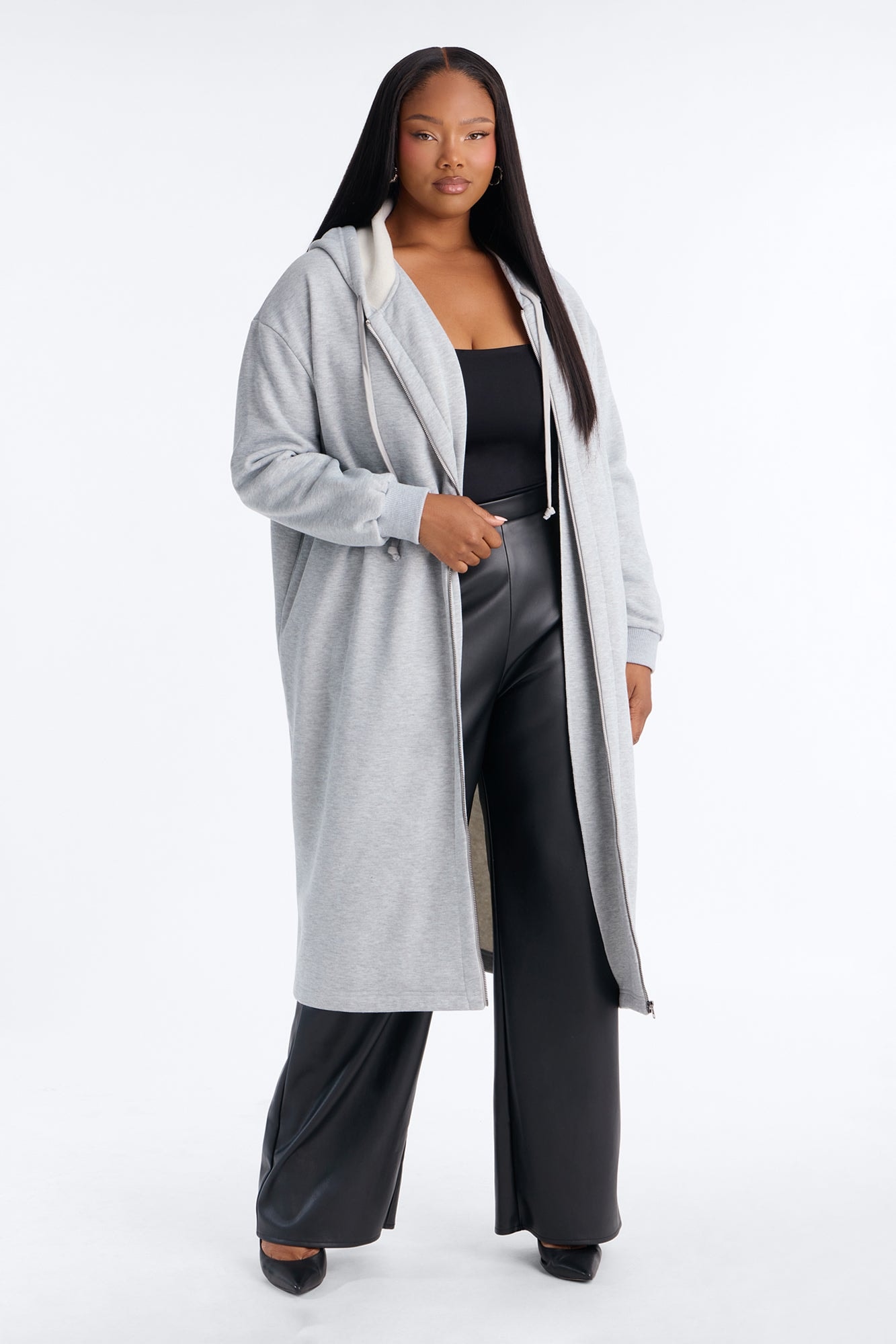 Sunday Lounge Fleece Hooded Long Jacket - Heather Grey image 1
