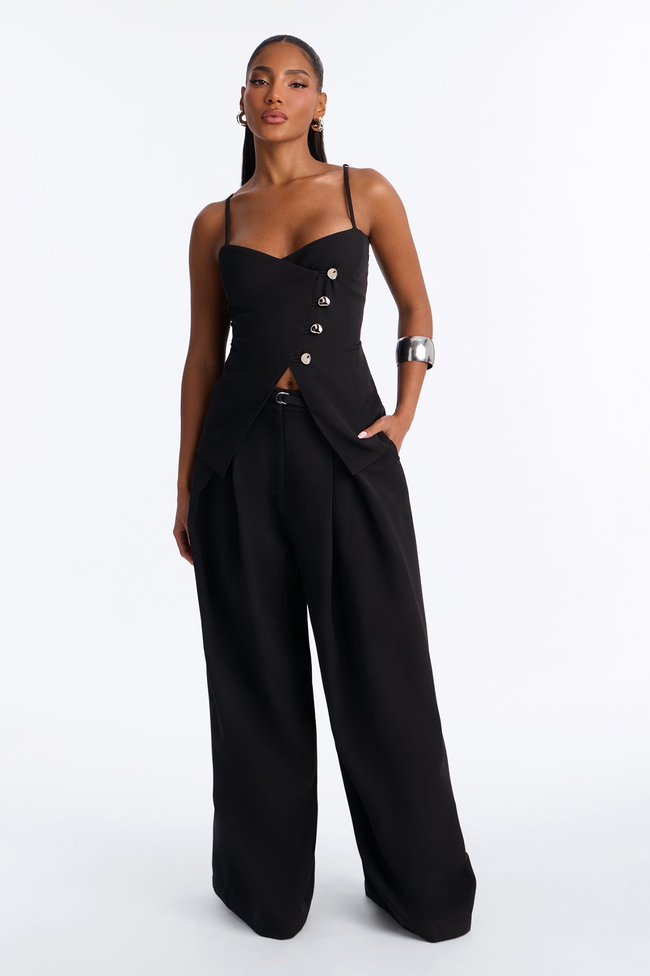 Chantel Belted Vest Pant Set - Black image 1
