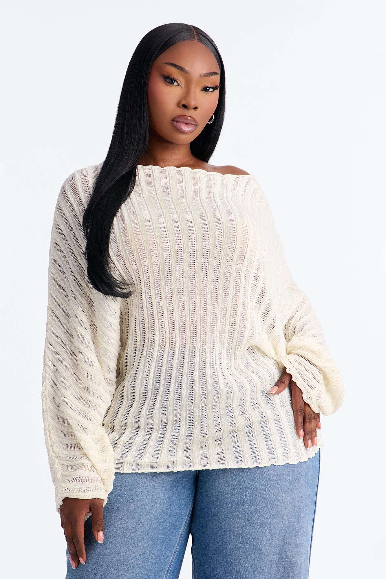 Silent Romance Tie Waist Pullover Sweater - Cream image 1