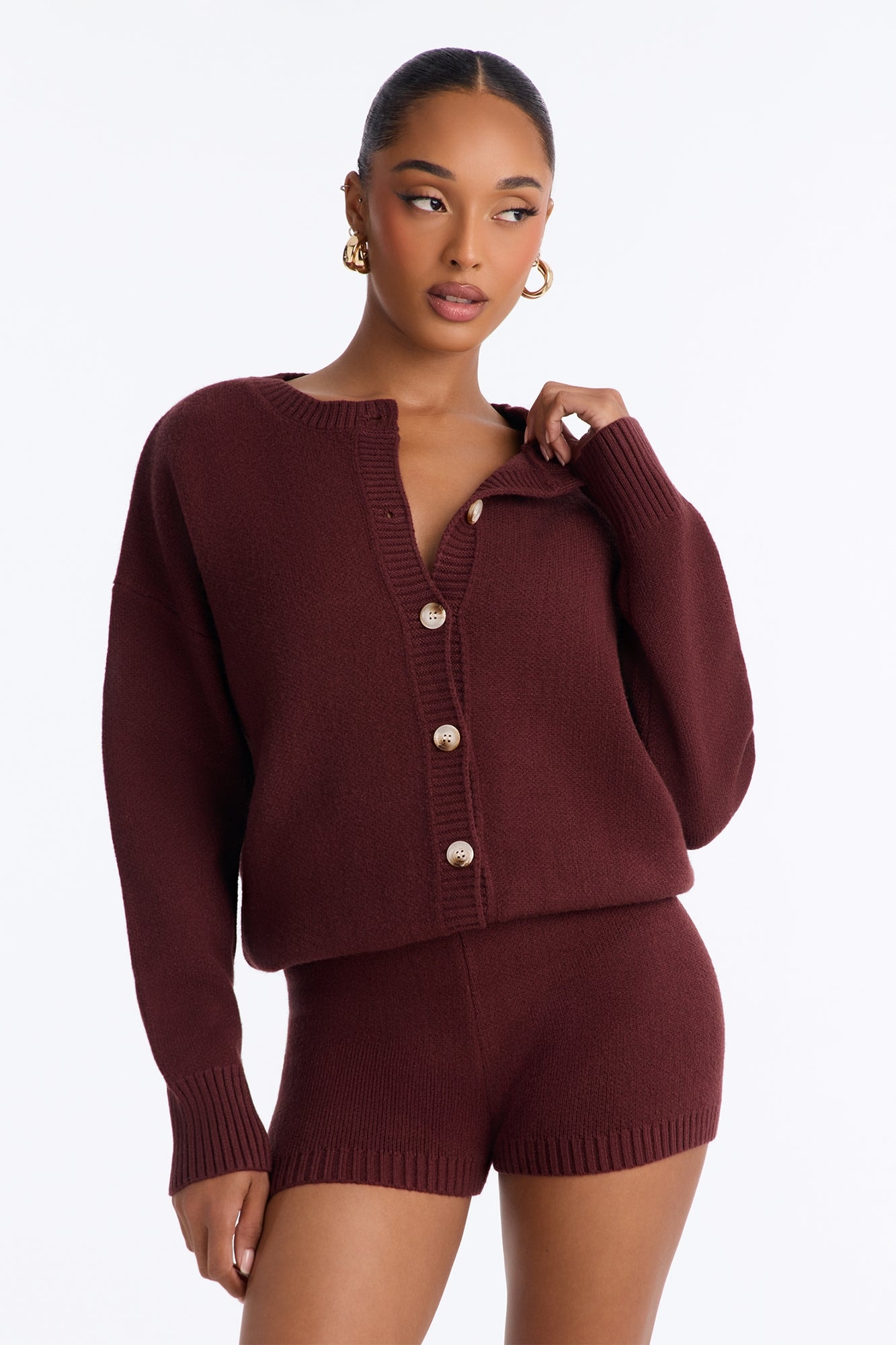 Soft Life Long Sleeve Sweater Romper - Chocolate image 1