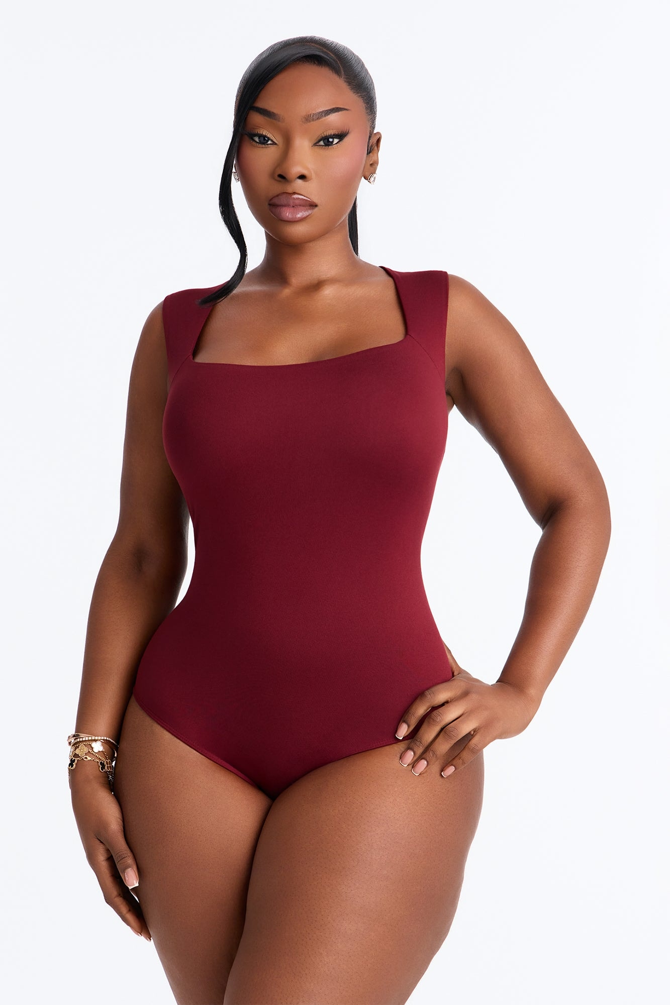 Serena Square Neck Bodysuit - Burgundy image 1