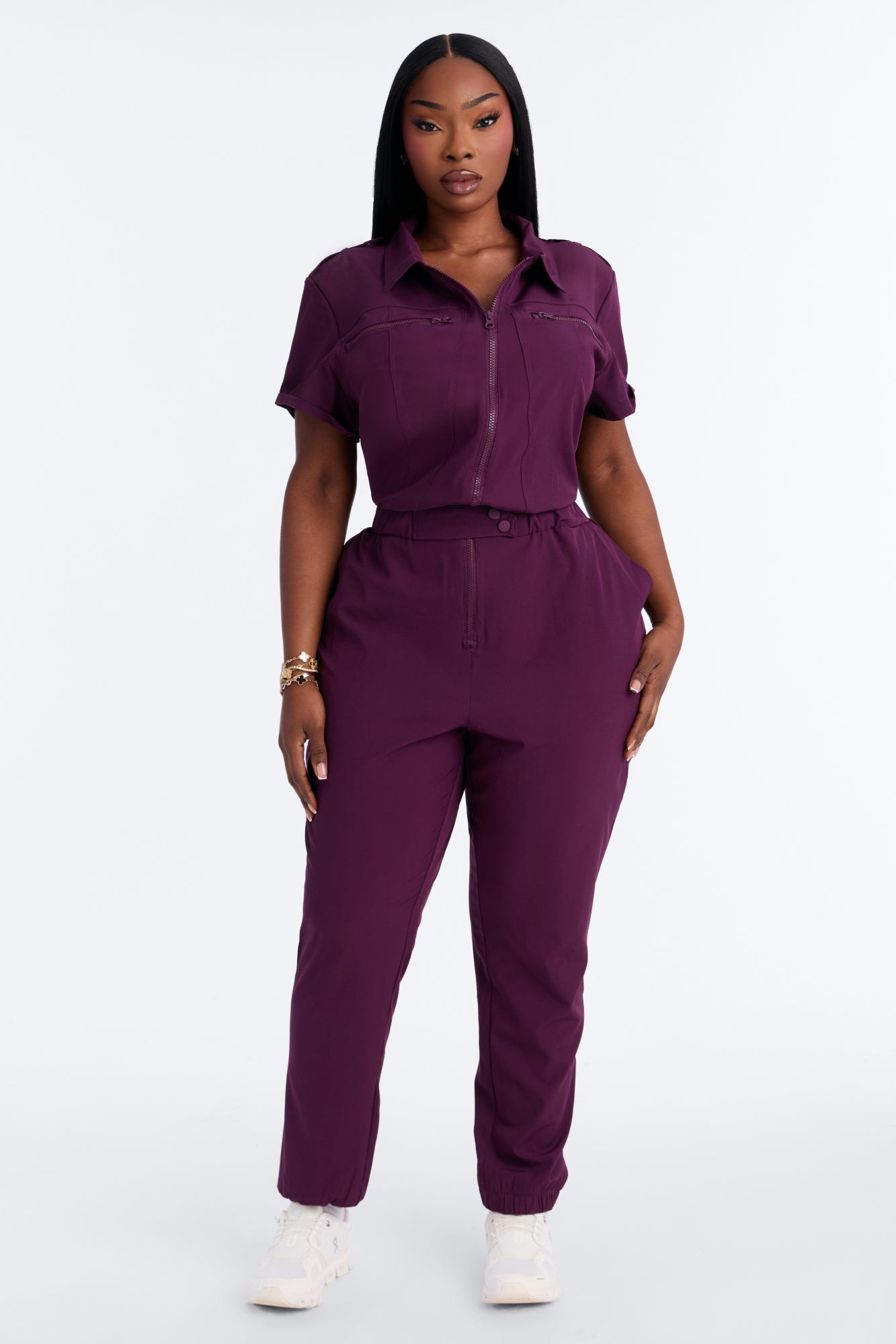 On Call Stretch Uniform Scrub Jumpsuit - Plum image 1