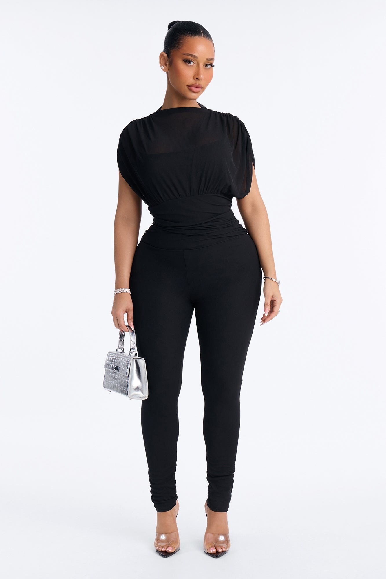 Ivanna Mesh Skinny Jumpsuit - Black image 1