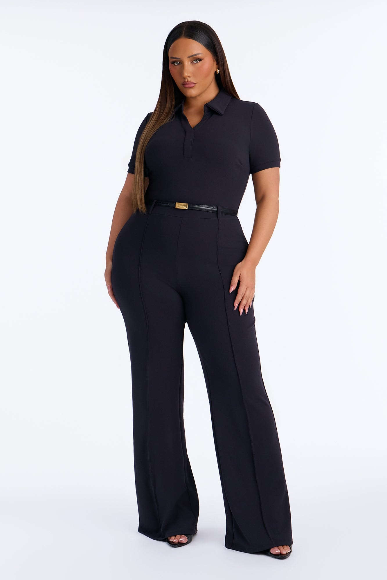 Angelique Belted Wide Leg Jumpsuit - Charcoal/combo image 1