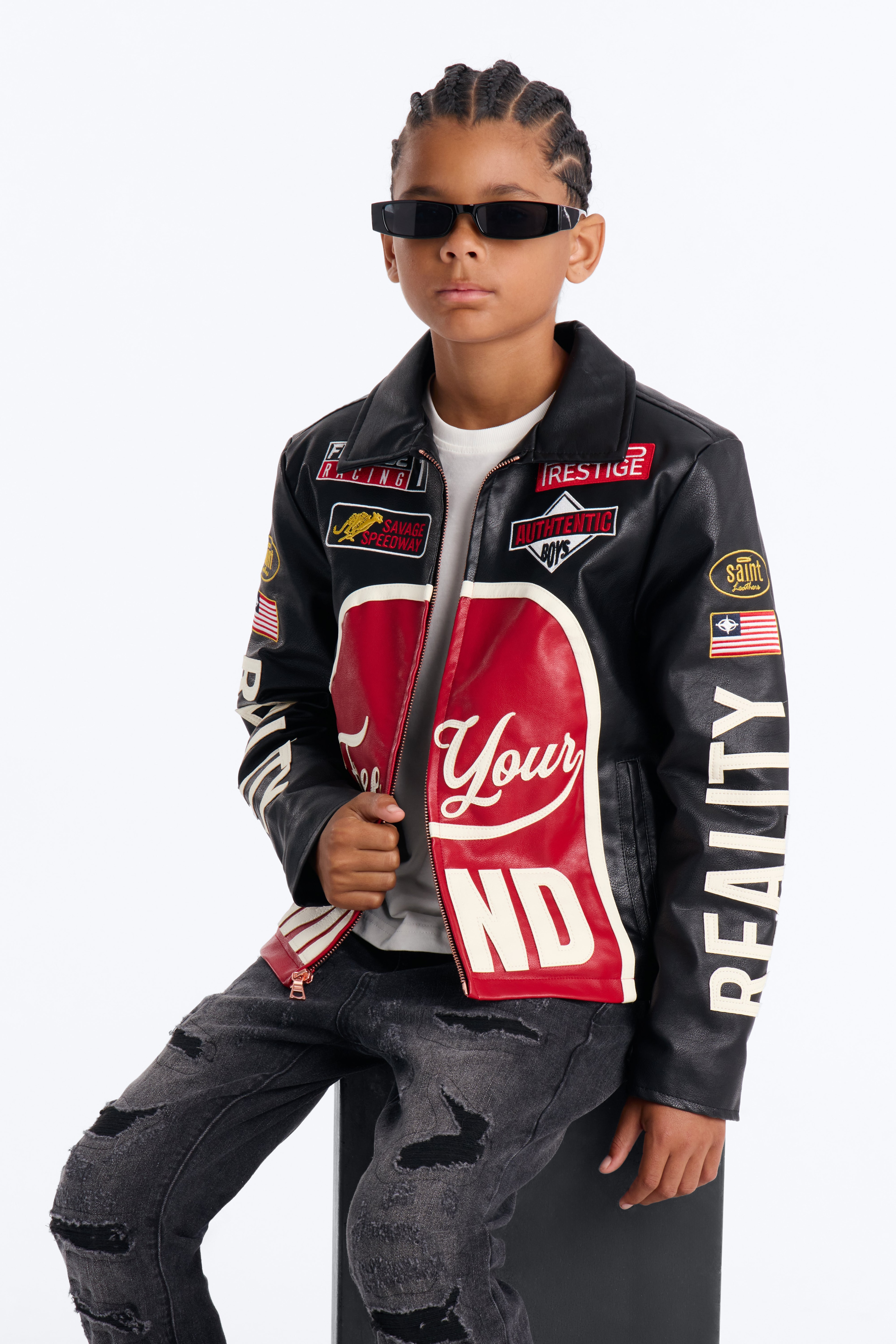 Mini Free Your Mind Faux Leather Racing Jacket - Black/combo image 1