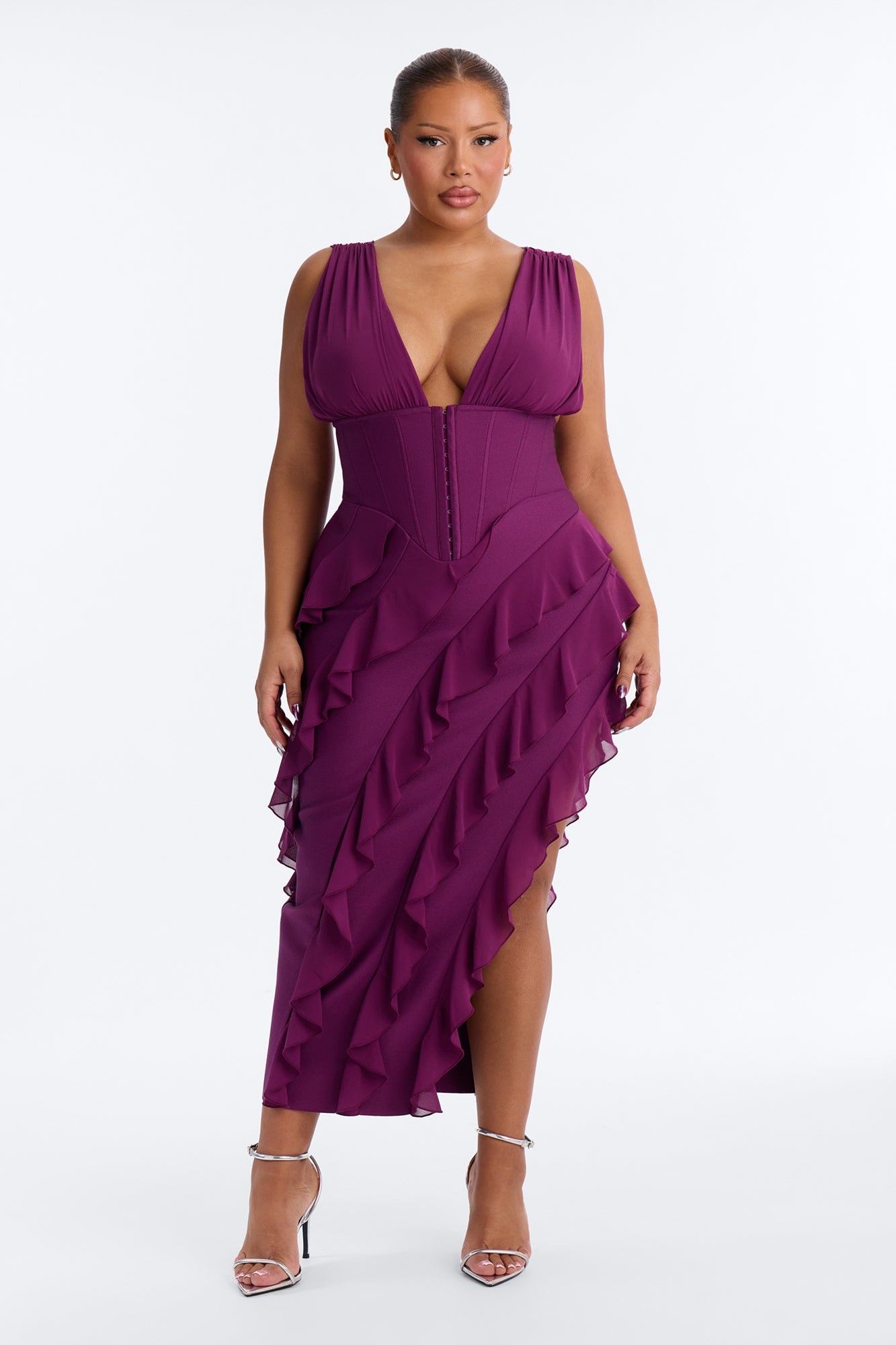 Jocelyn Bandage Ruffle Midi Dress - Plum image 1