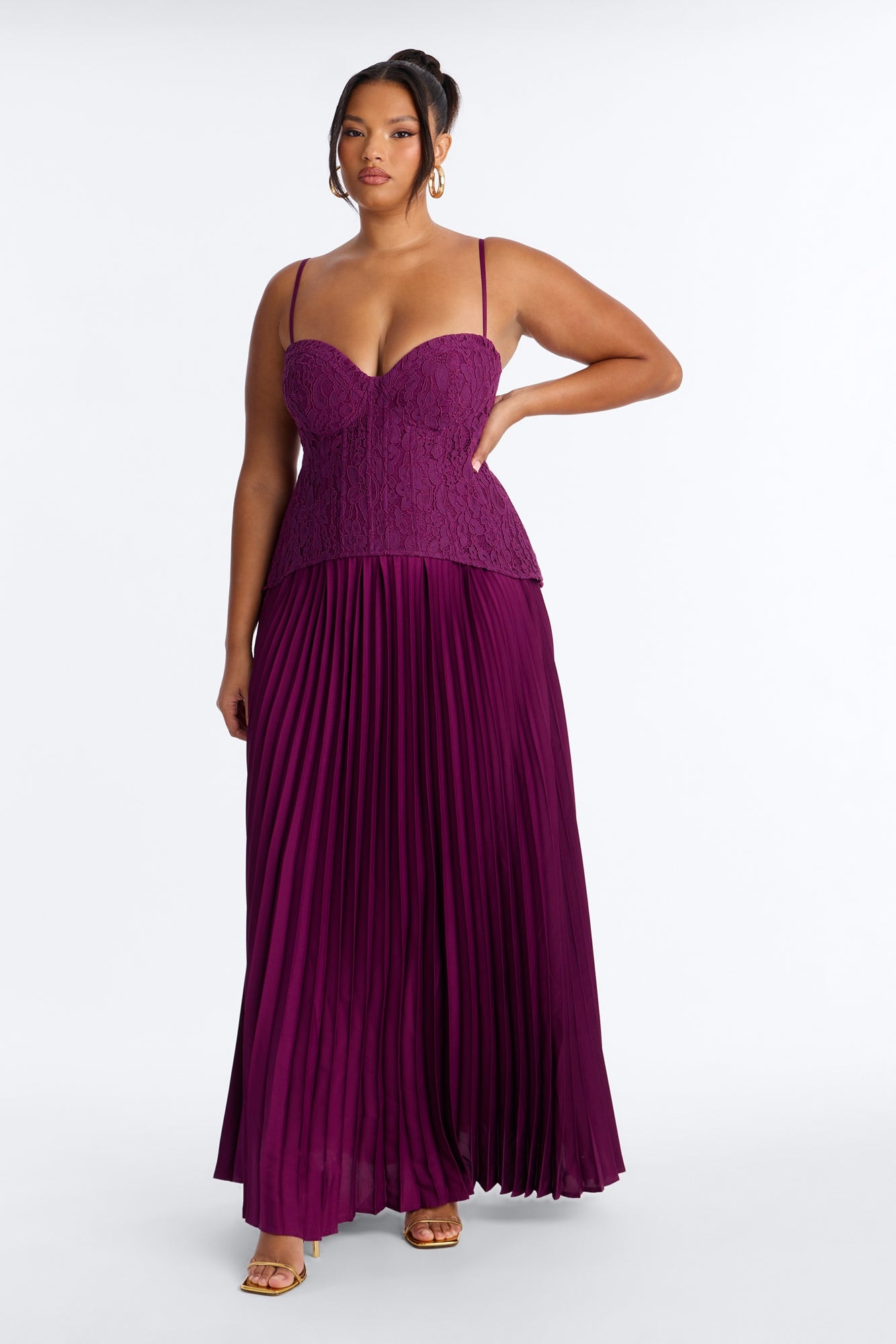 Daniella Lace Corset Pleated Maxi Dress - Wine image 1