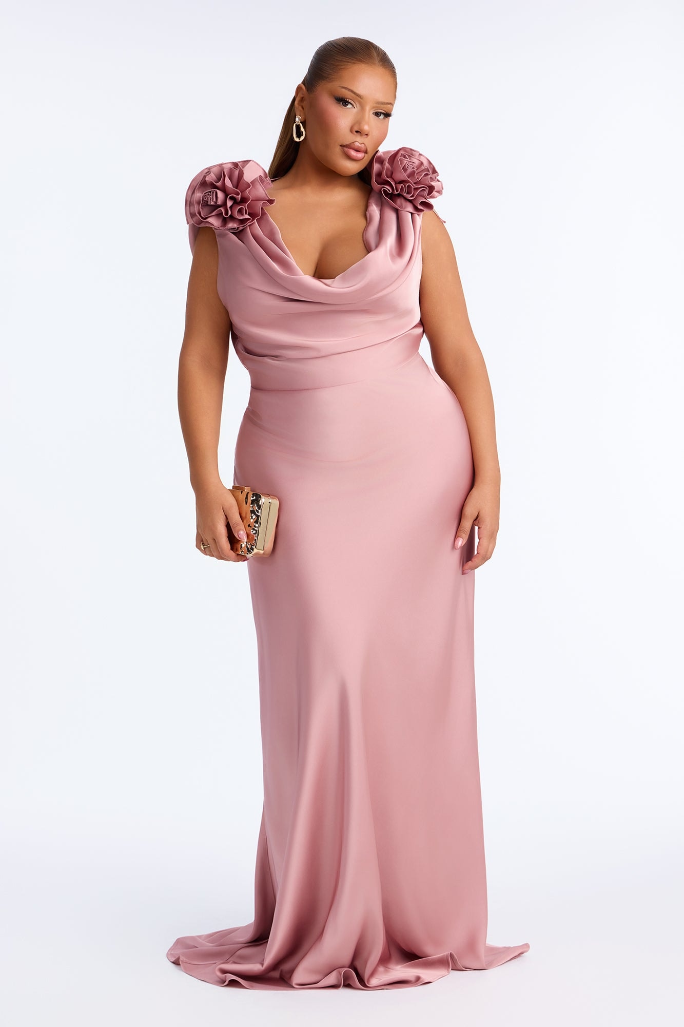 Positano Cowl Neck Satin Maxi Dress - Mauve image 1