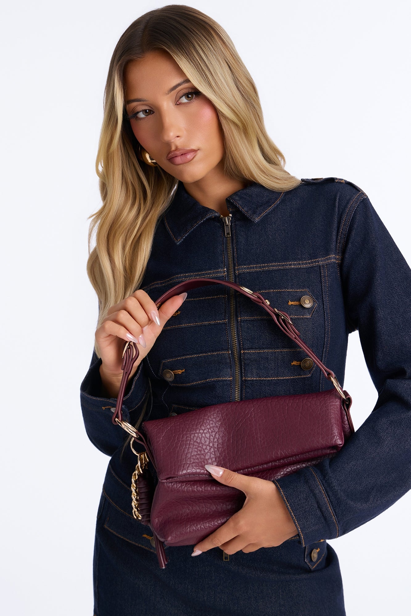 Really Like That Faux Leather Shoulder Bag - Burgundy image 1