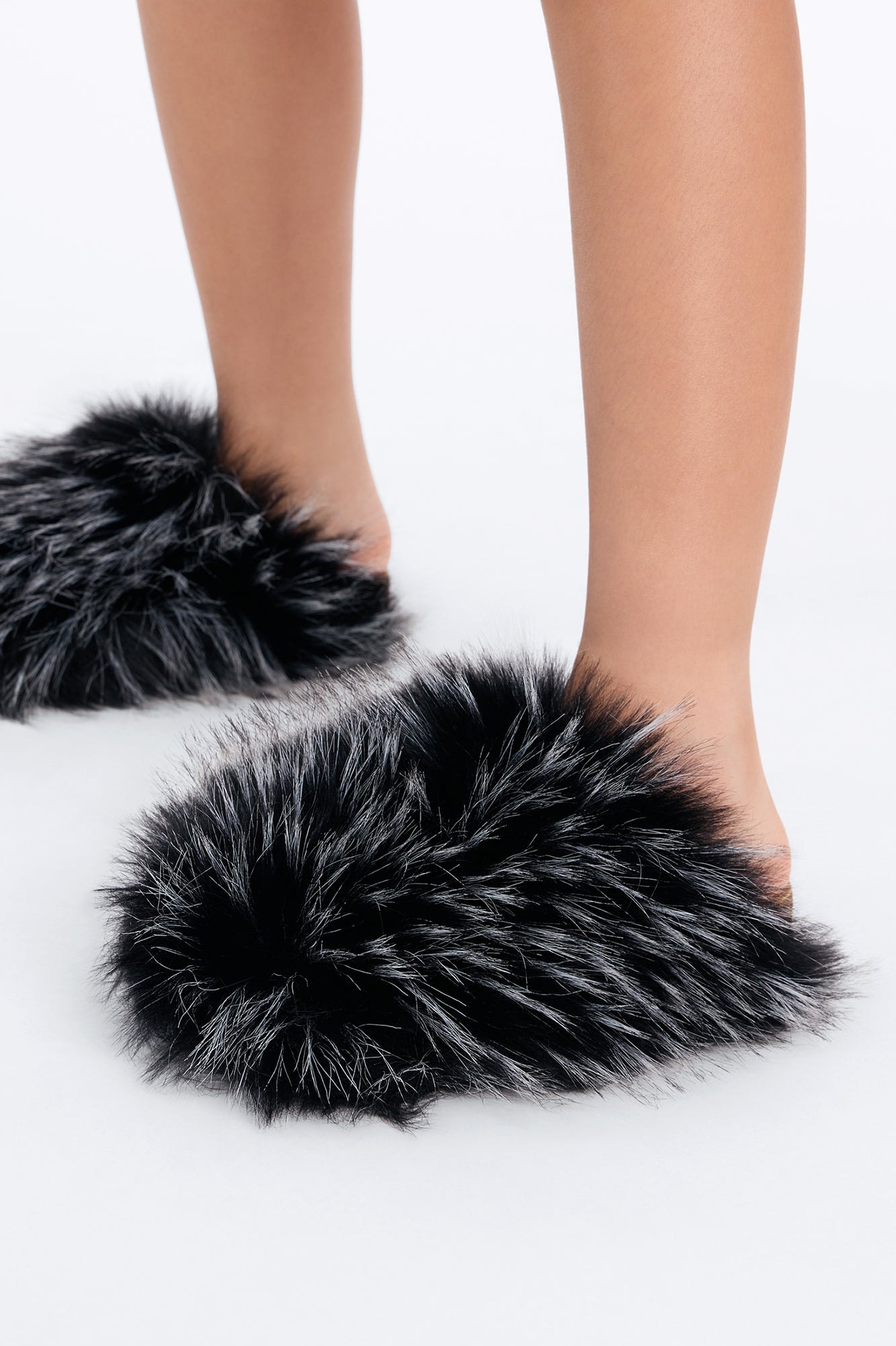Mini Can't Miss It Faux Fur Slippers - Black/White image 1