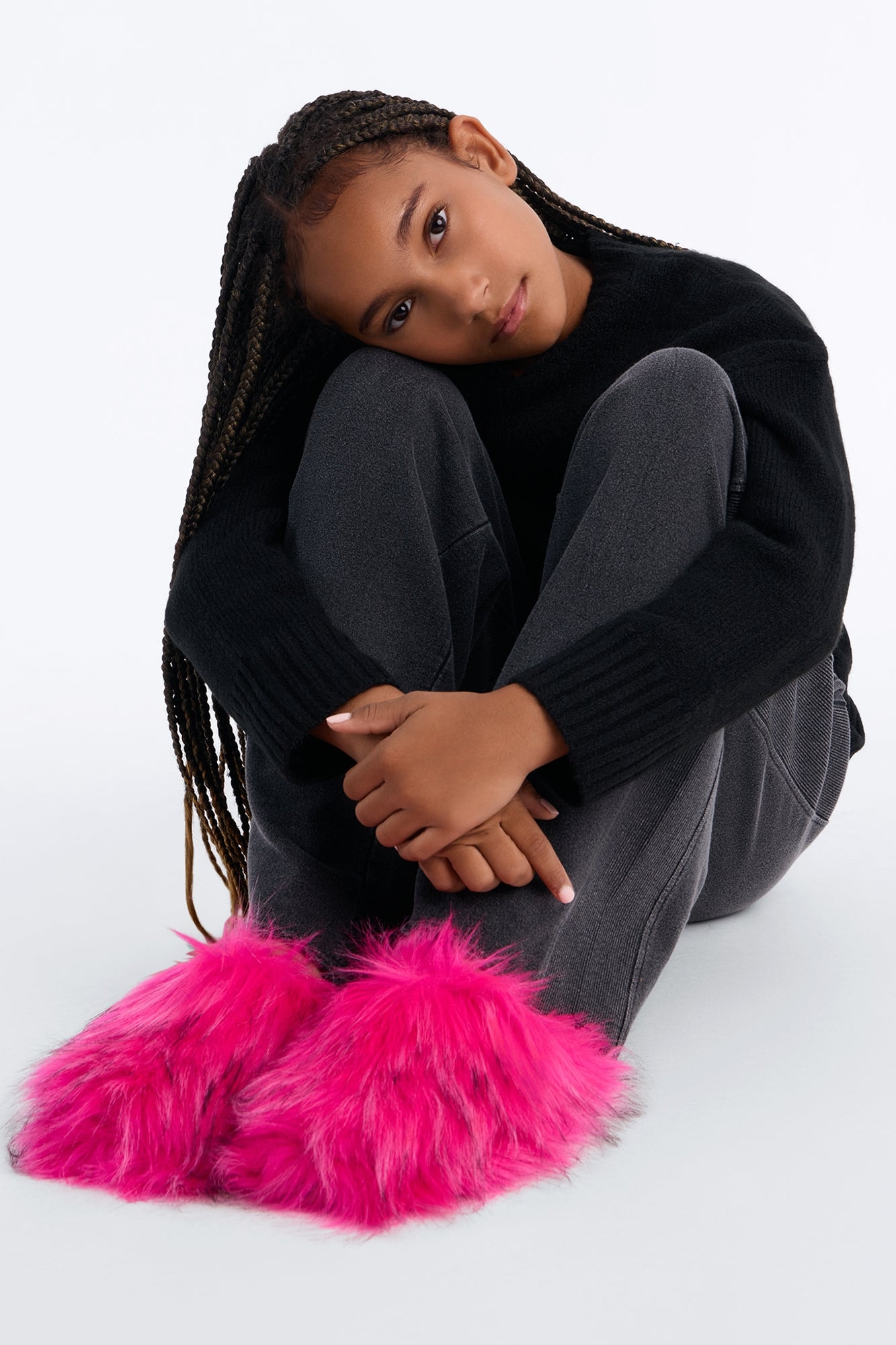 Mini Can't Miss It Faux Fur Slippers - Hot Pink image 1