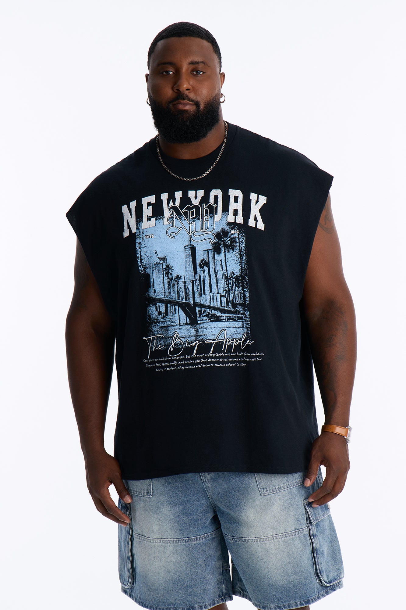 The Big Apple NY Oversized Muscle Tee - Black image 1