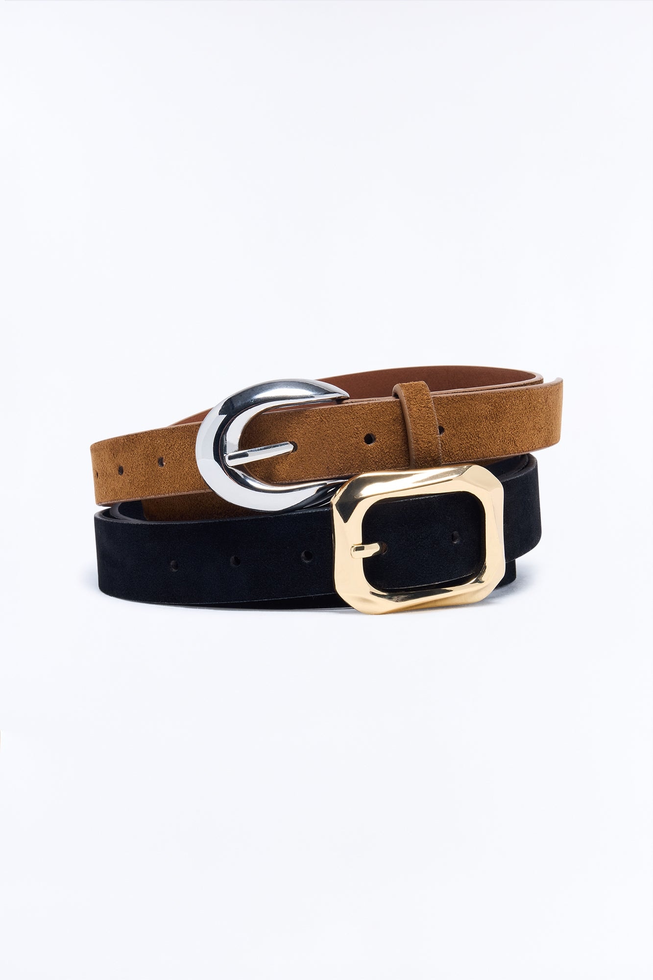 Any Day Any Time Faux Suede 2 Piece Belt Set - Black/Brown image 1