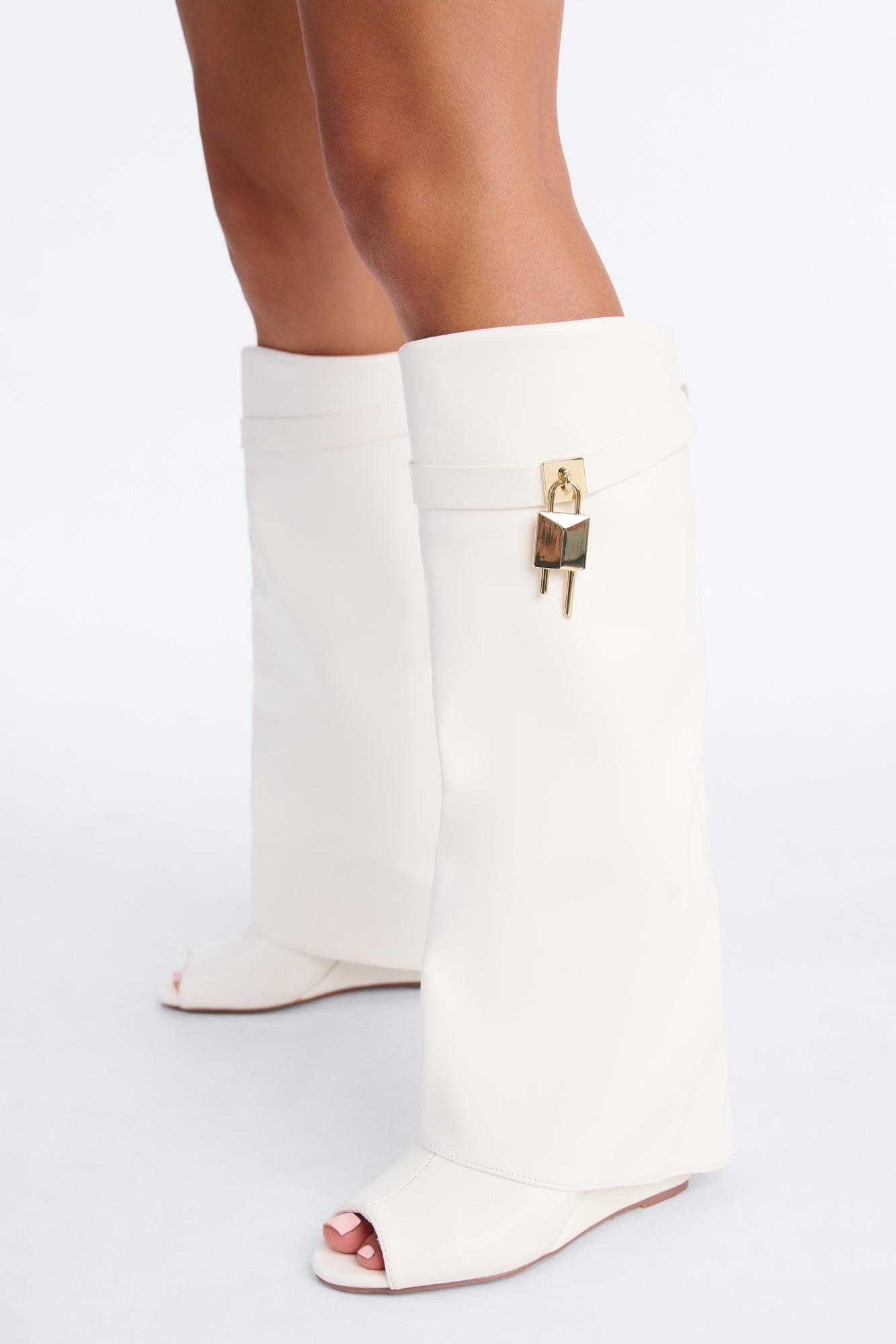Pretty Mood Peep Toe Wedge Booties - White image 1
