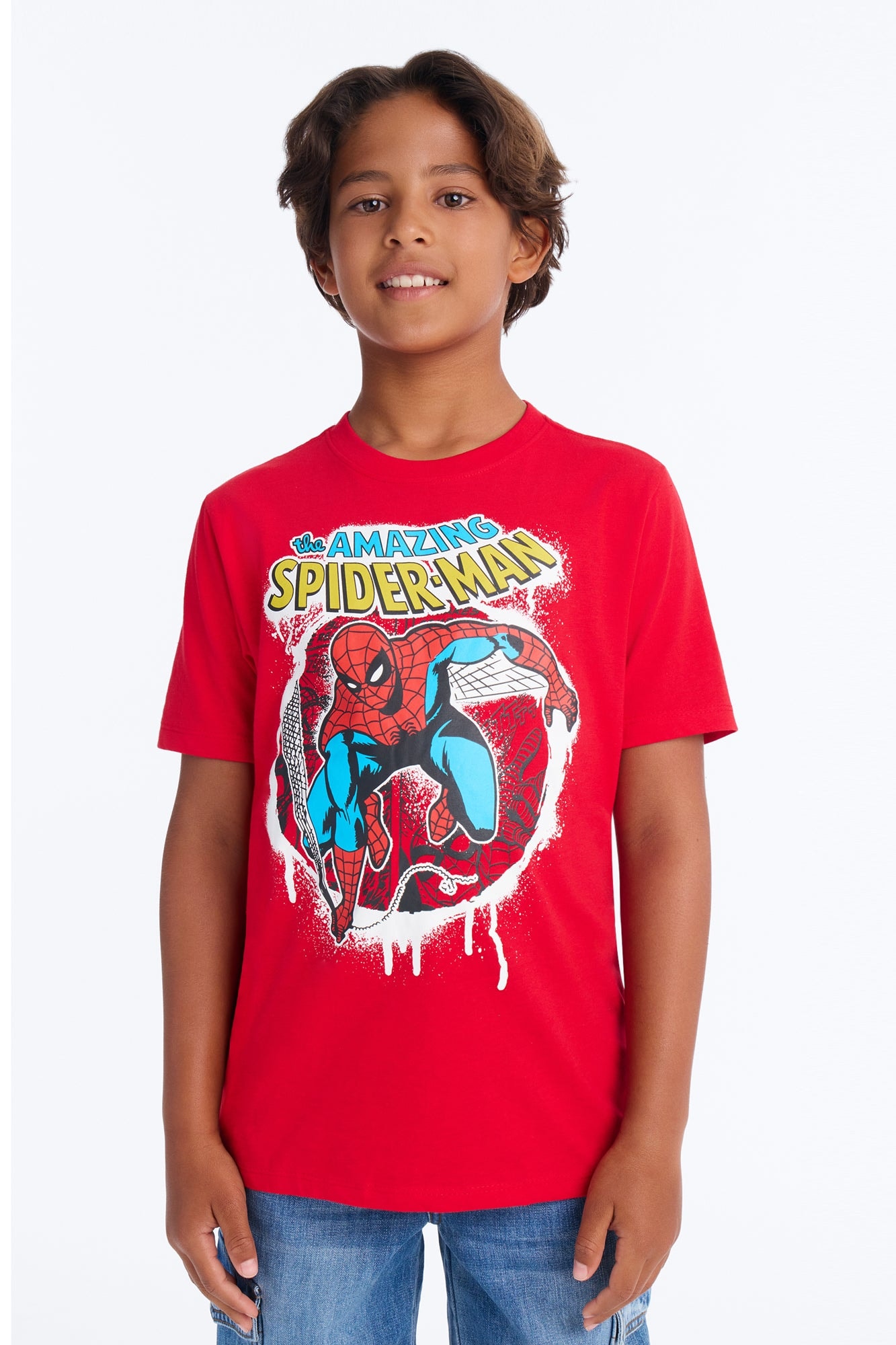 Mini Spiderman Caught In My Web Short Sleeve Tee - Red image 1