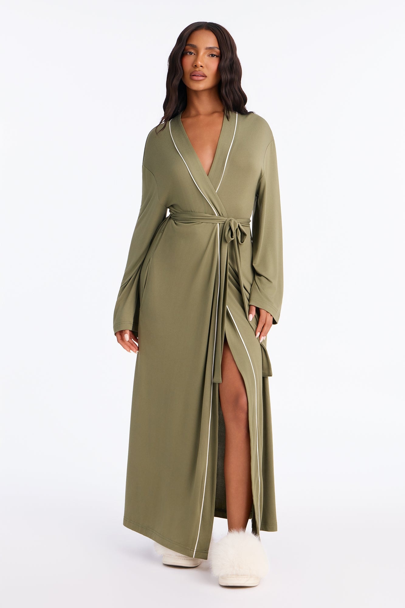 In the Morning PJ Long Robe - Olive image 1