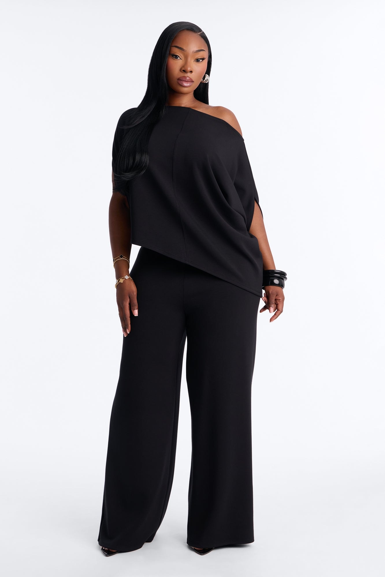 Alina One Shoulder Scuba Pant Set - Black image 1