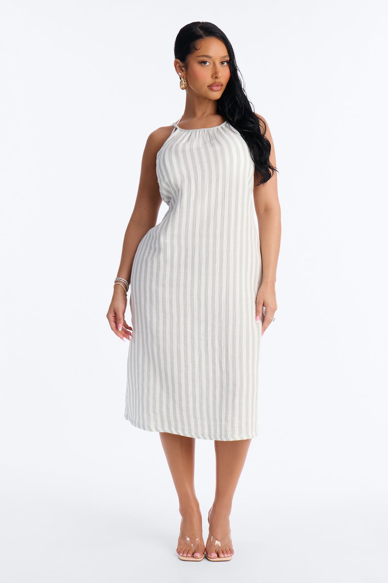 Keep It Sunny Striped Cover Up Slip Dress - Green image 1