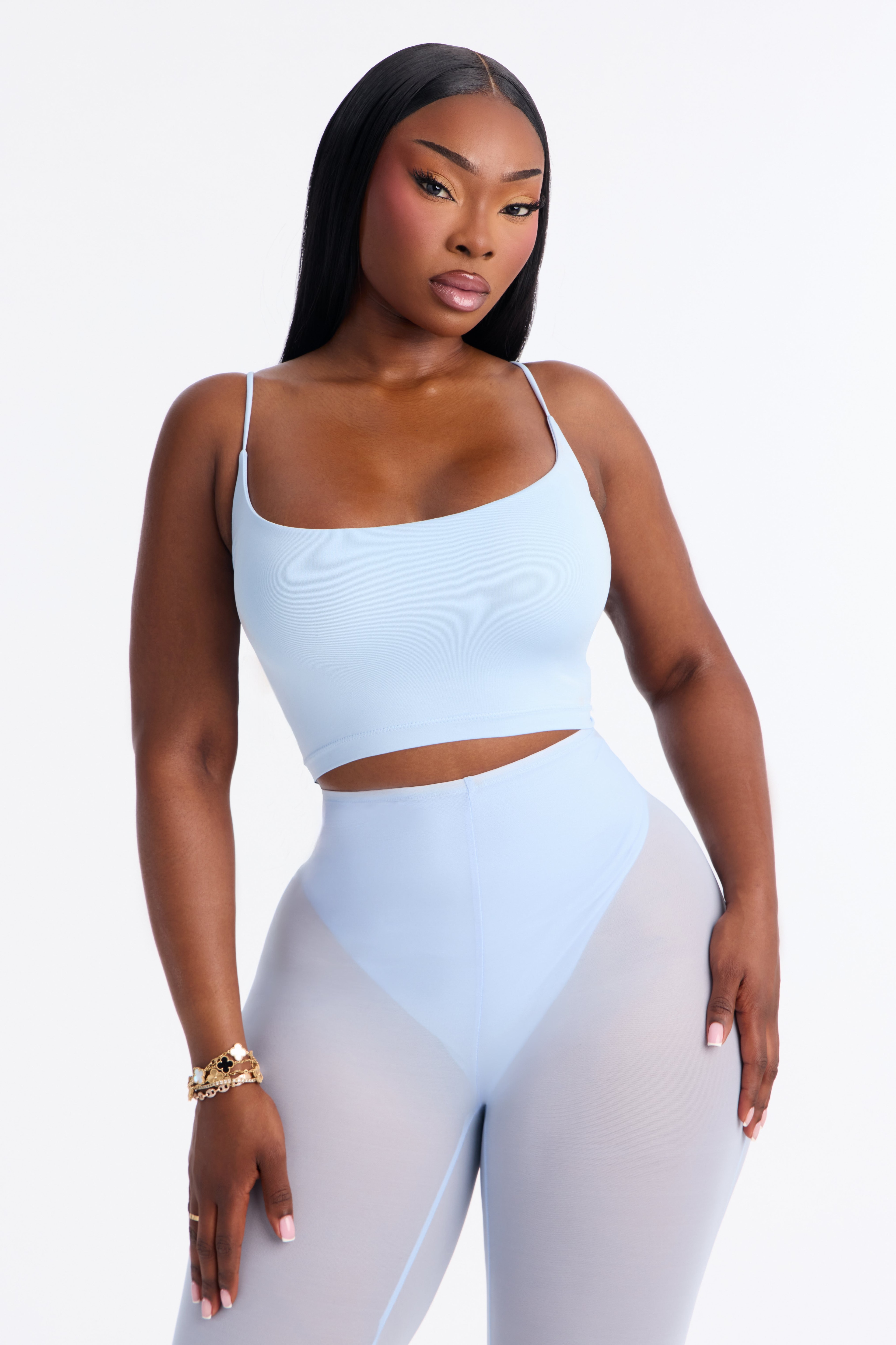 Seamless Smooth Base Layer Double Lined Cami Crop Top - SkyBlue image 1