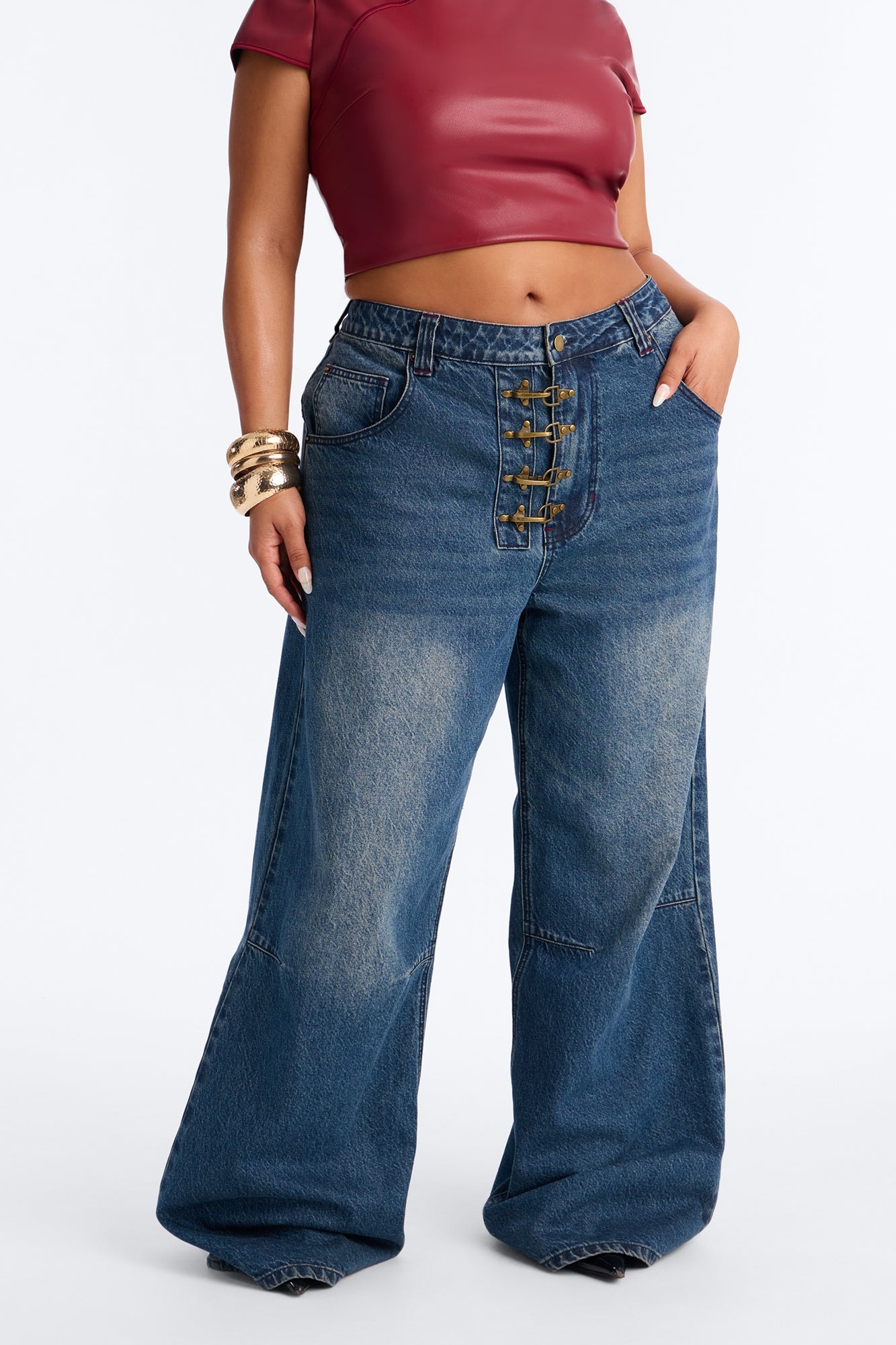 Canton Clasp Upsized Rigid Wide Leg Jeans - Dark Wash image 1
