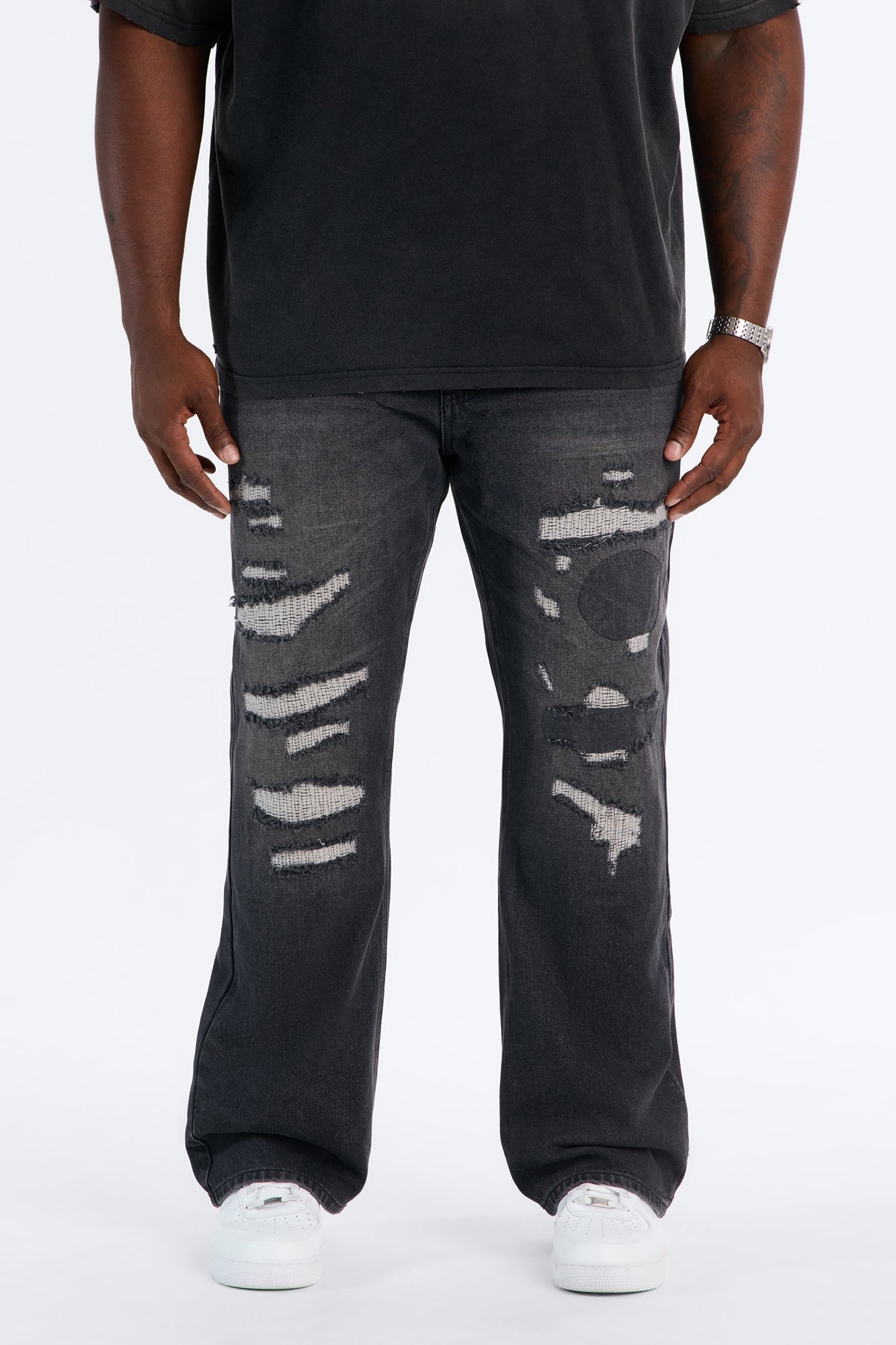 Straight Flare Distressed Jean - Black Wash image 1