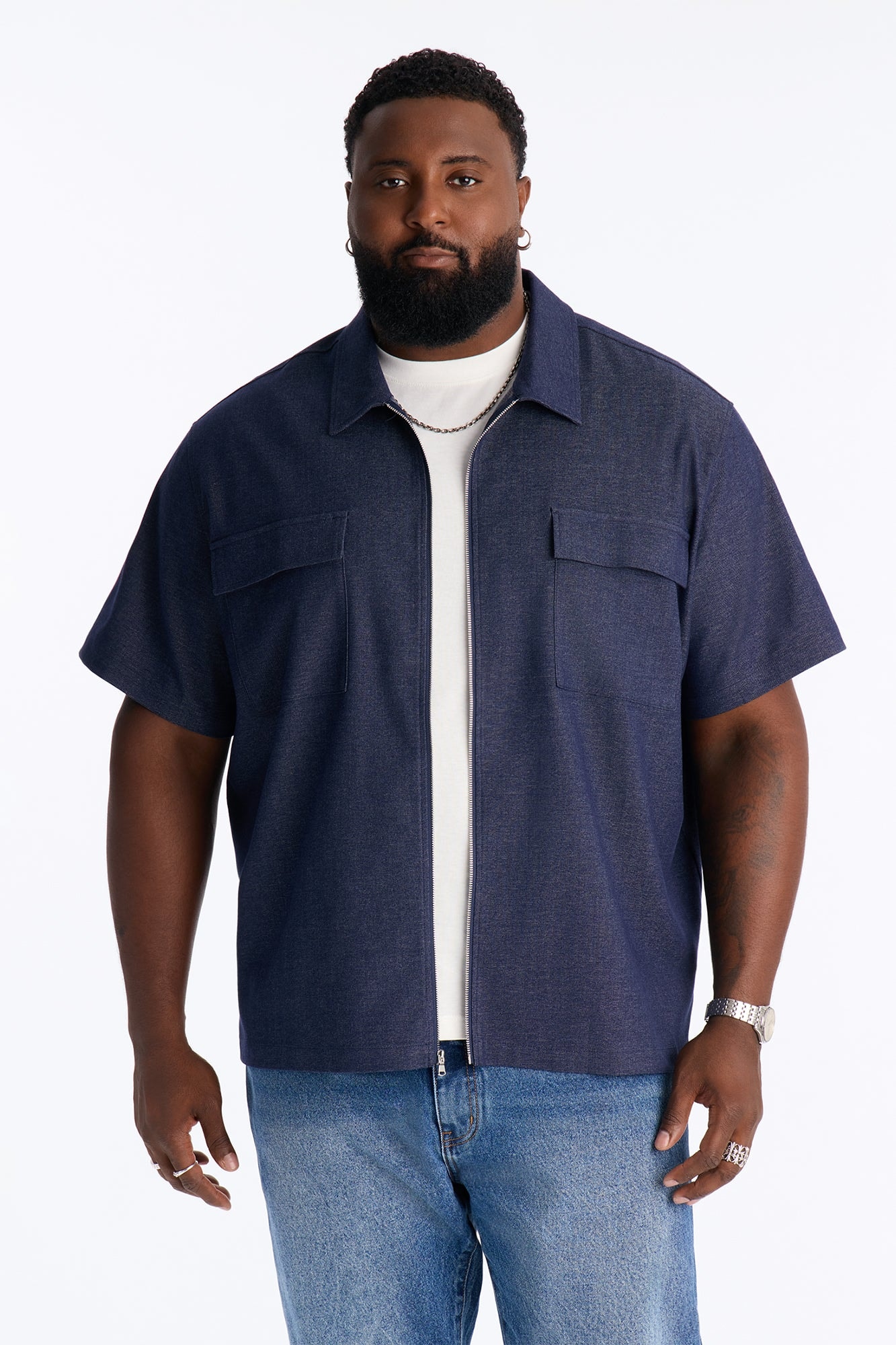 Moderne Cargo Full Zip Shirt - Navy image 1