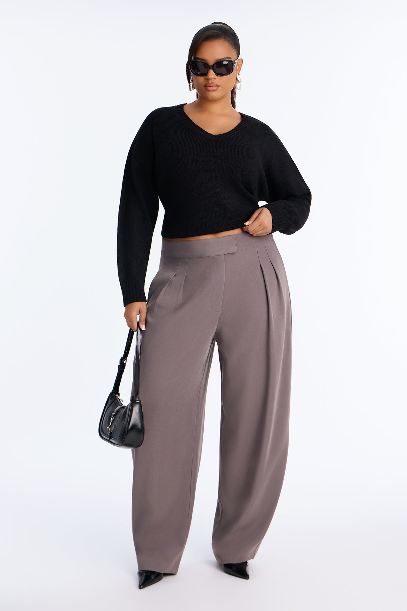 Long Lasting High Waisted Barrel Leg Trouser Pant 32″ - Charcoal image 1