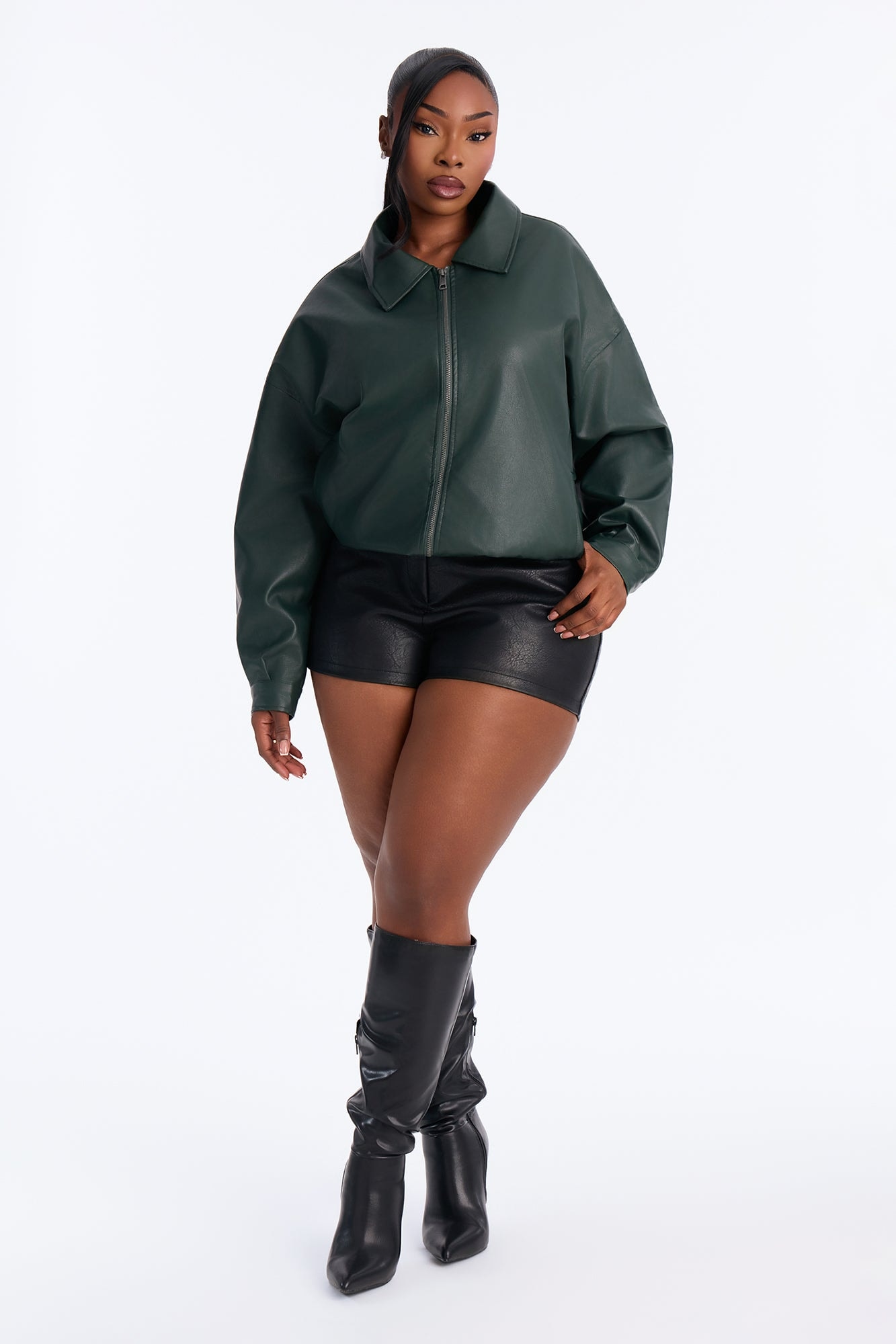 Hustle Mode Oversized Faux Leather Jacket - Hunter image 1