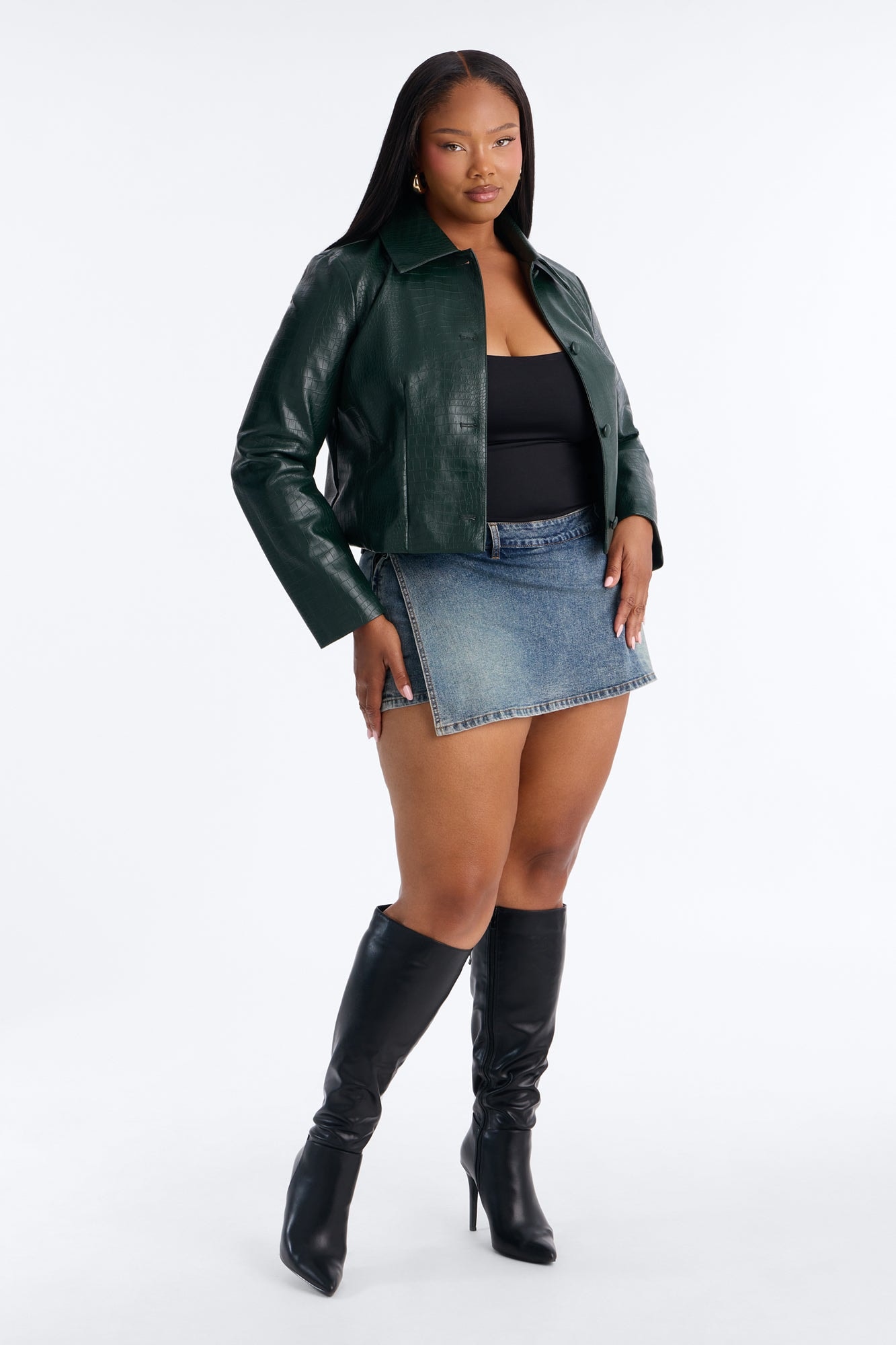 Gina Croc Faux Leather Jacket - Hunter image 1