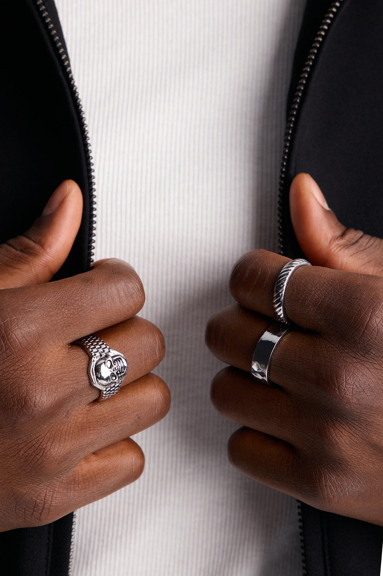 Hammered Skull Ring Set - Silver image 1