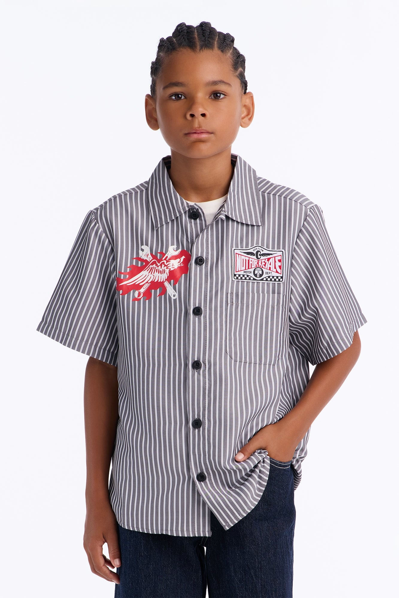 Mini Cropped No Questions Asked Striped Button Up Shirt - Black image 1