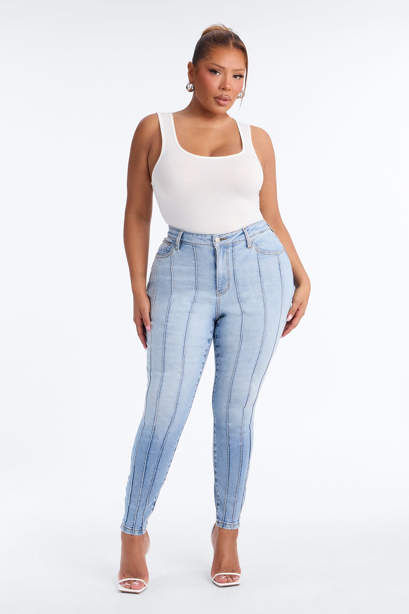 Paris Pintucks High Rise Stretch Skinny Jeans - Light Wash image 1