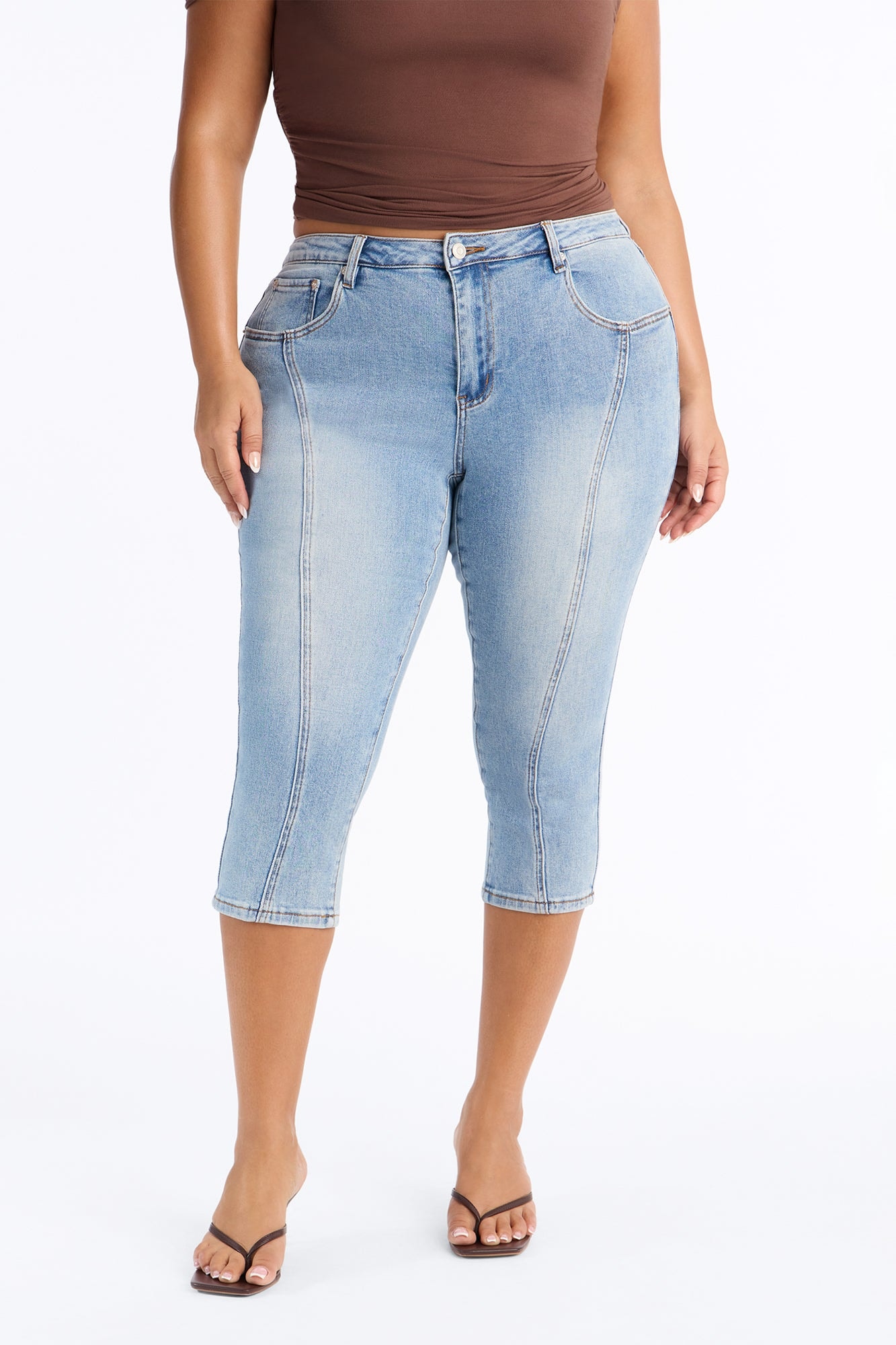 Talk Of The Town Low Rise Capri Jeans - Medium Wash image 1