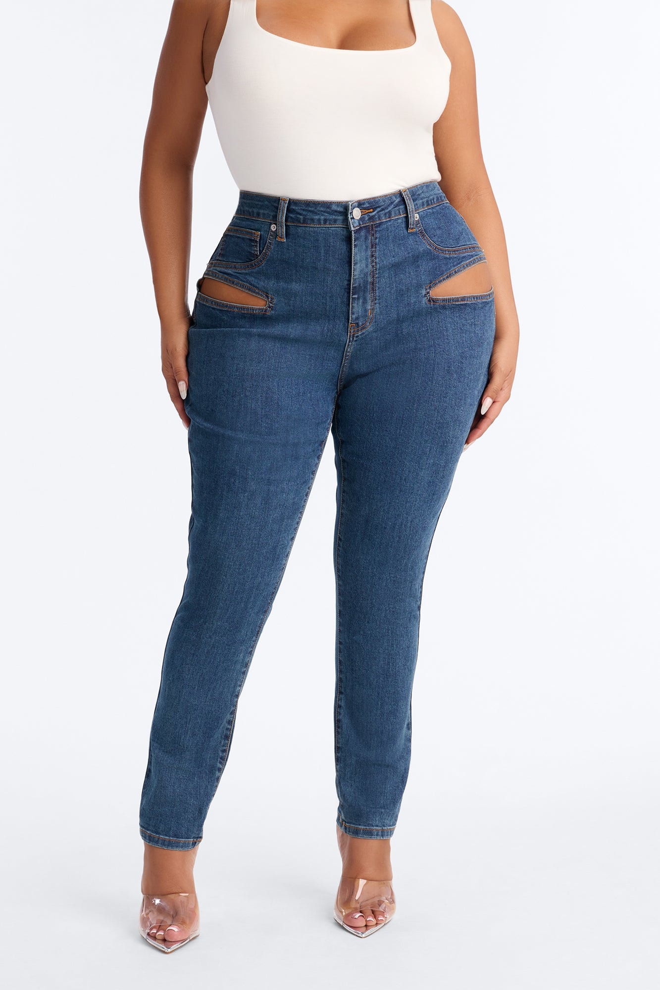 Late Nights Cut Out High Rise Skinny Jeans - Dark Wash image 1
