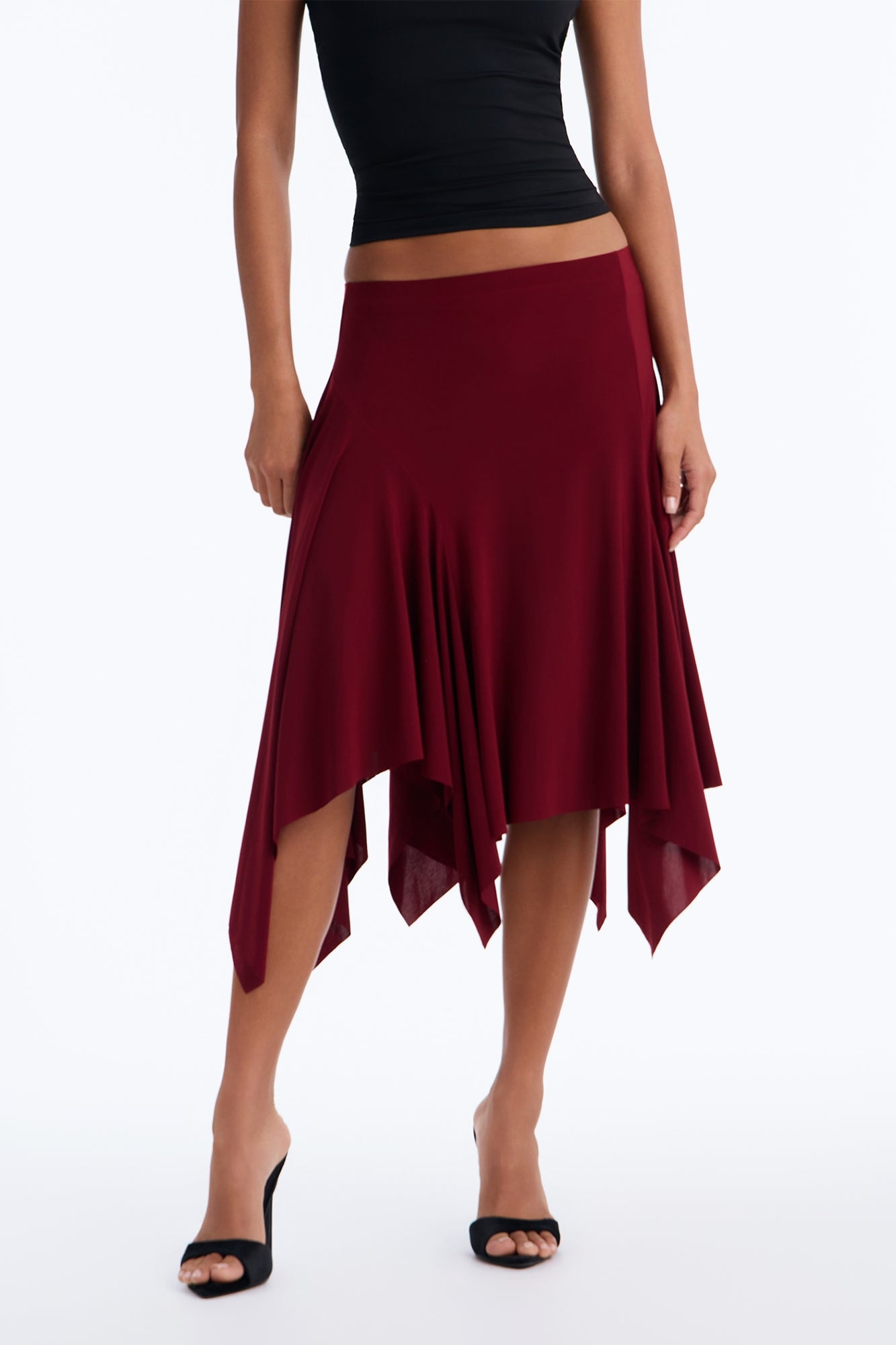Mae Asymmetrical Midi Skirt - Burgundy image 1
