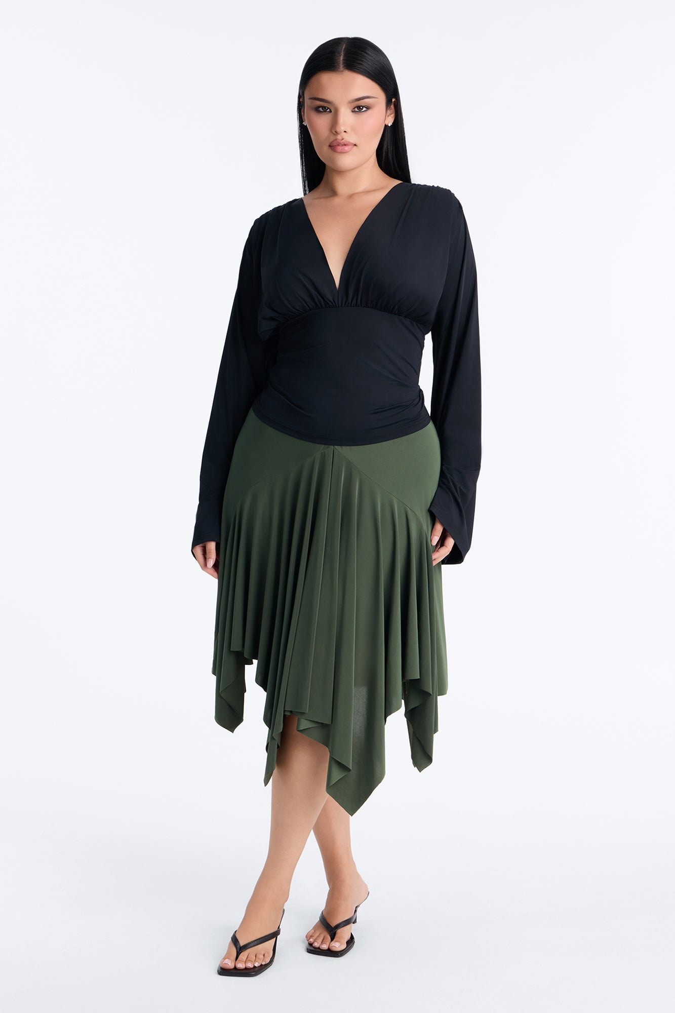 Mae Asymmetrical Midi Skirt - Green image 1
