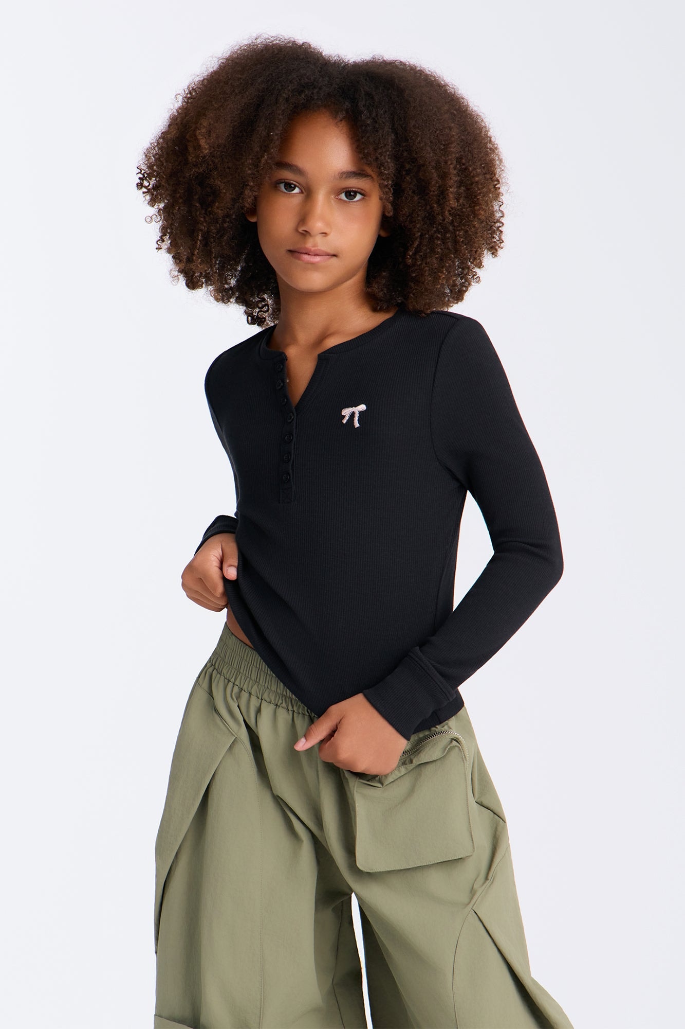 Mini See It Through Long Sleeve Henley - Black image 1