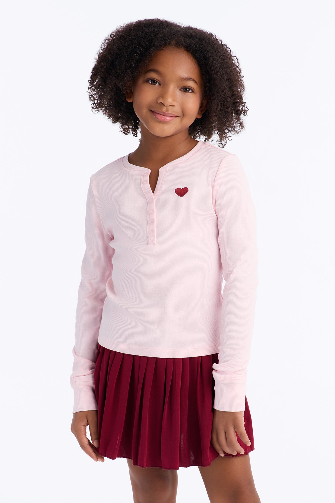 Mini See It Through Long Sleeve Henley - Light Pink image 1