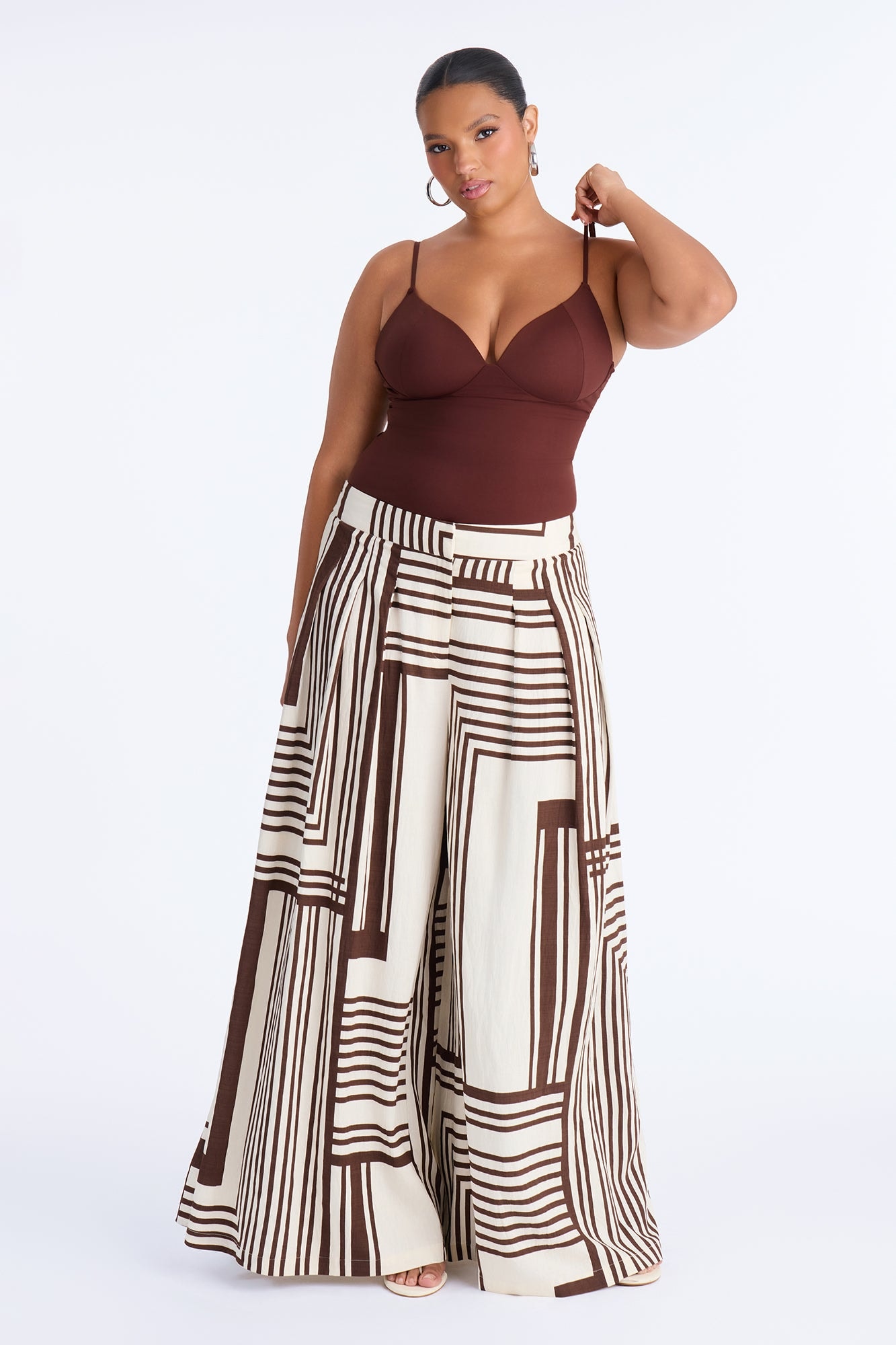 Pamela Geometric Wide Leg Pant - Brown Combo image 1