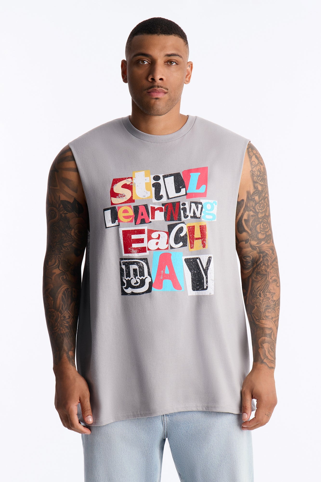 Still Learning Oversized Muscle Tee - Grey image 1