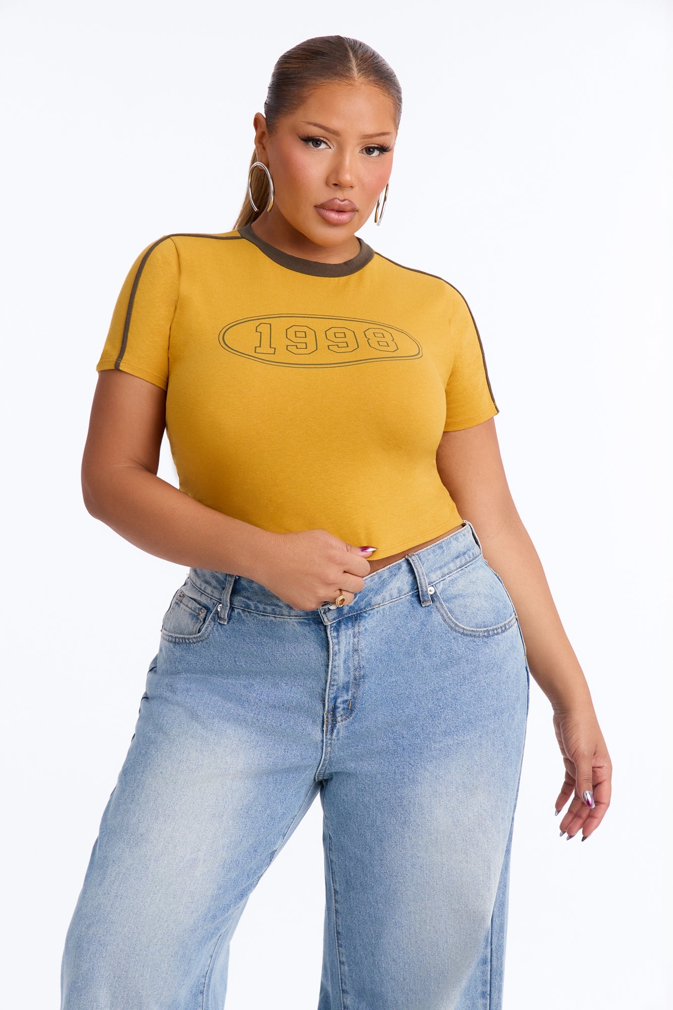 She's A 98' Baby Short Sleeve Tee - Mustard/combo image 1