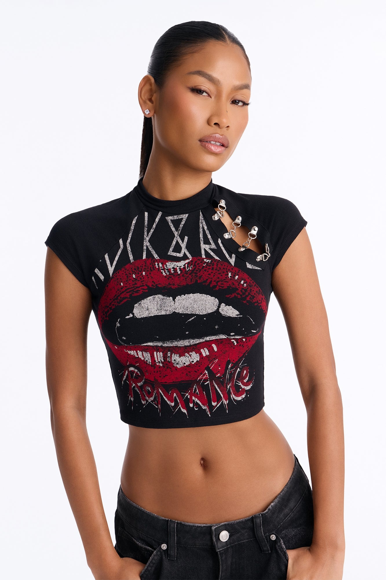 Rock N Roll Lips Baby Tee - Black image 1