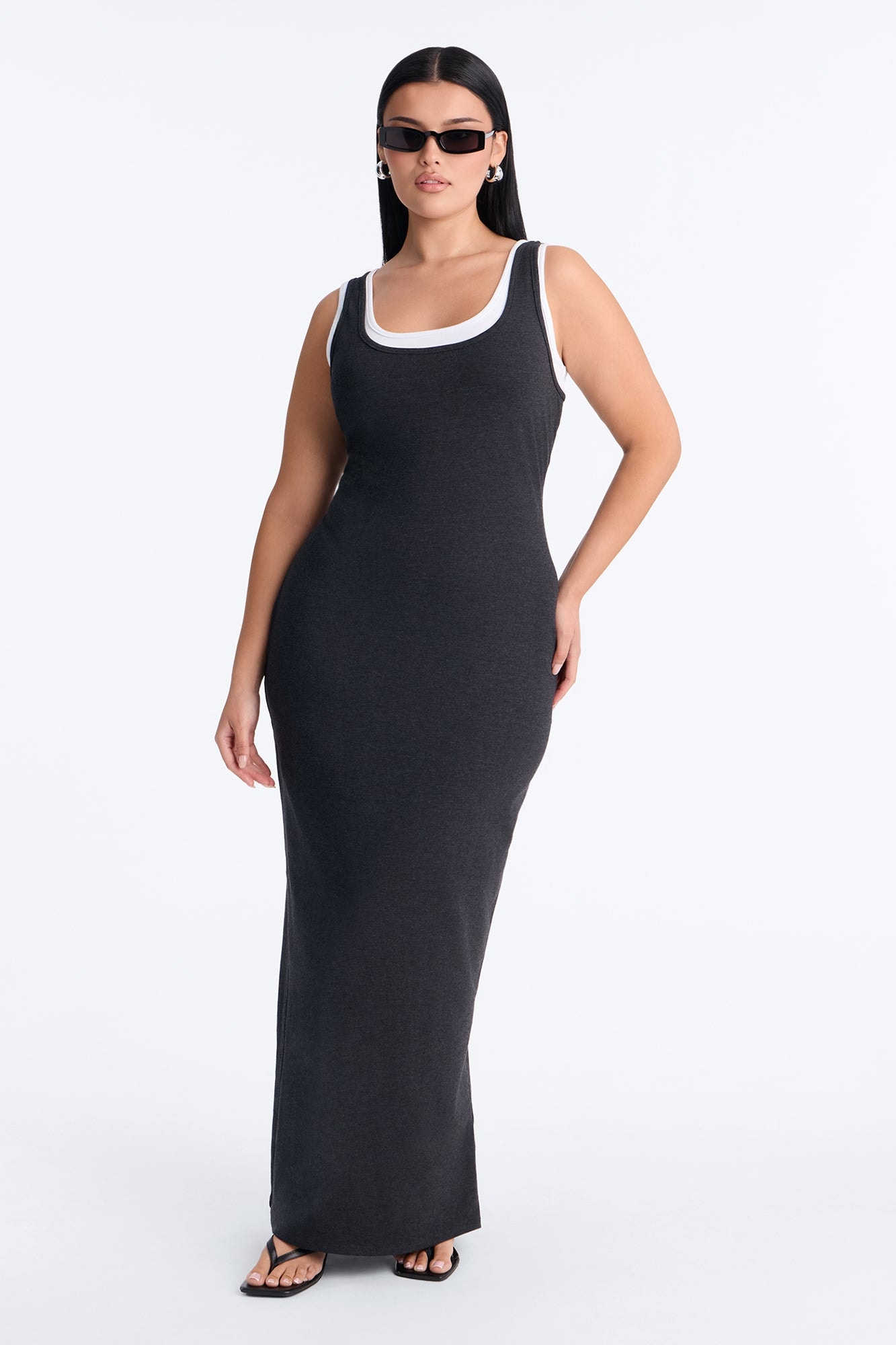 Casual Cutie Double Layer Maxi Dress - Charcoal image 1