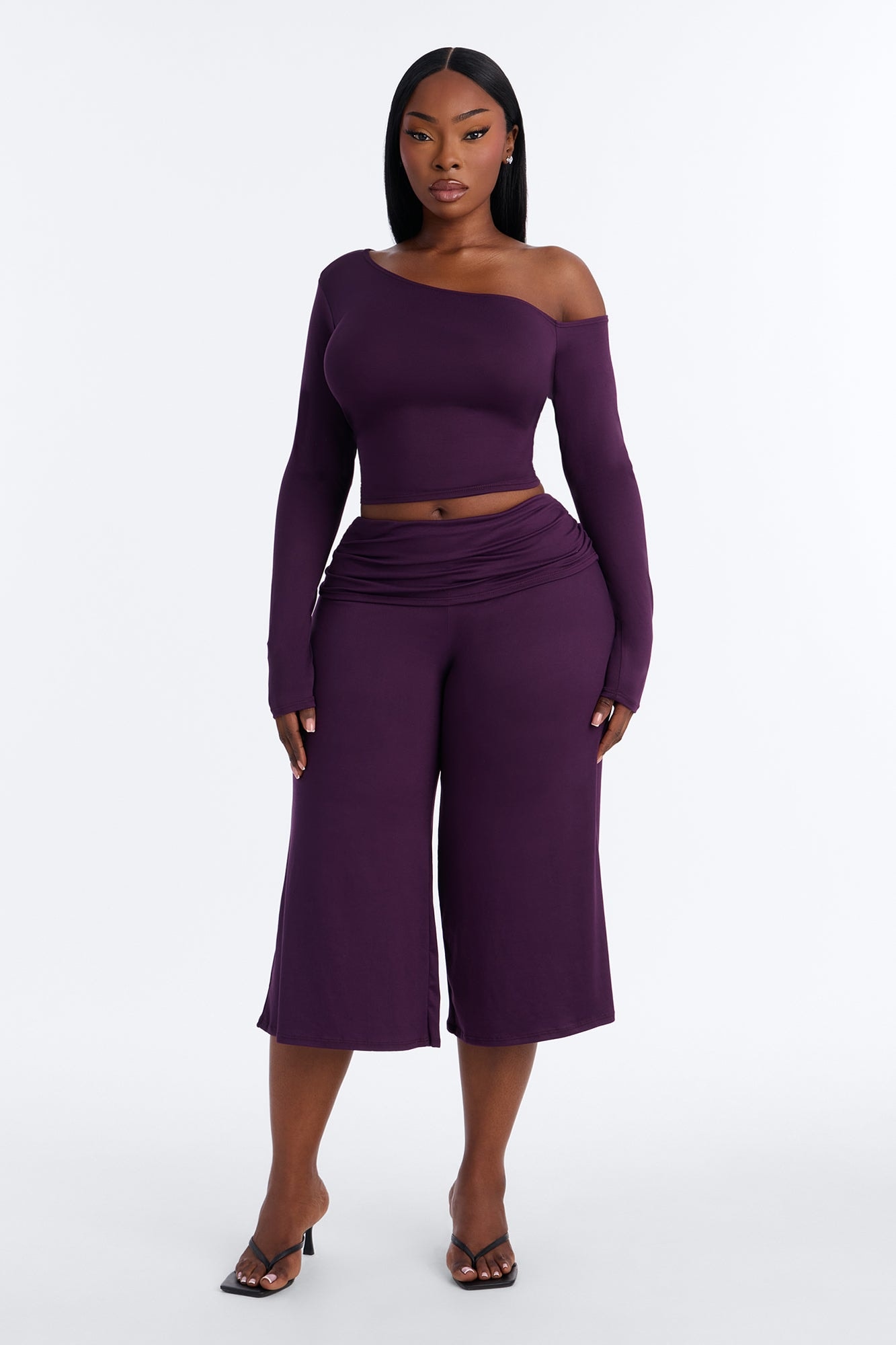 Savannah Foldover Waist Gaucho Set - Plum image 1