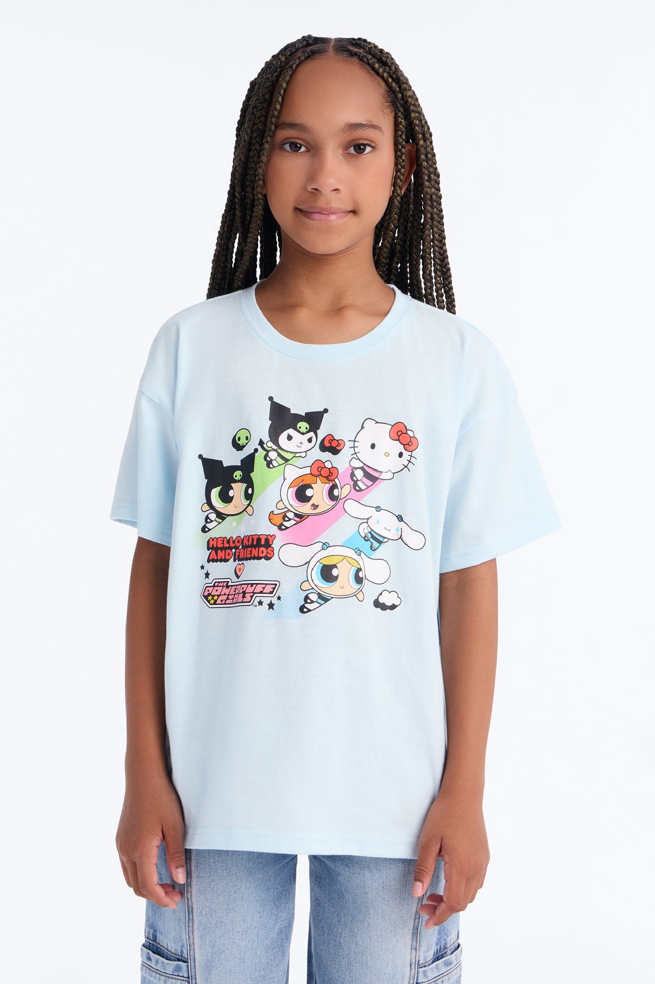 Mini Hello Kitty And Friends x Powerpuff Girls Short Sleeve Tee - Light Blue image 1