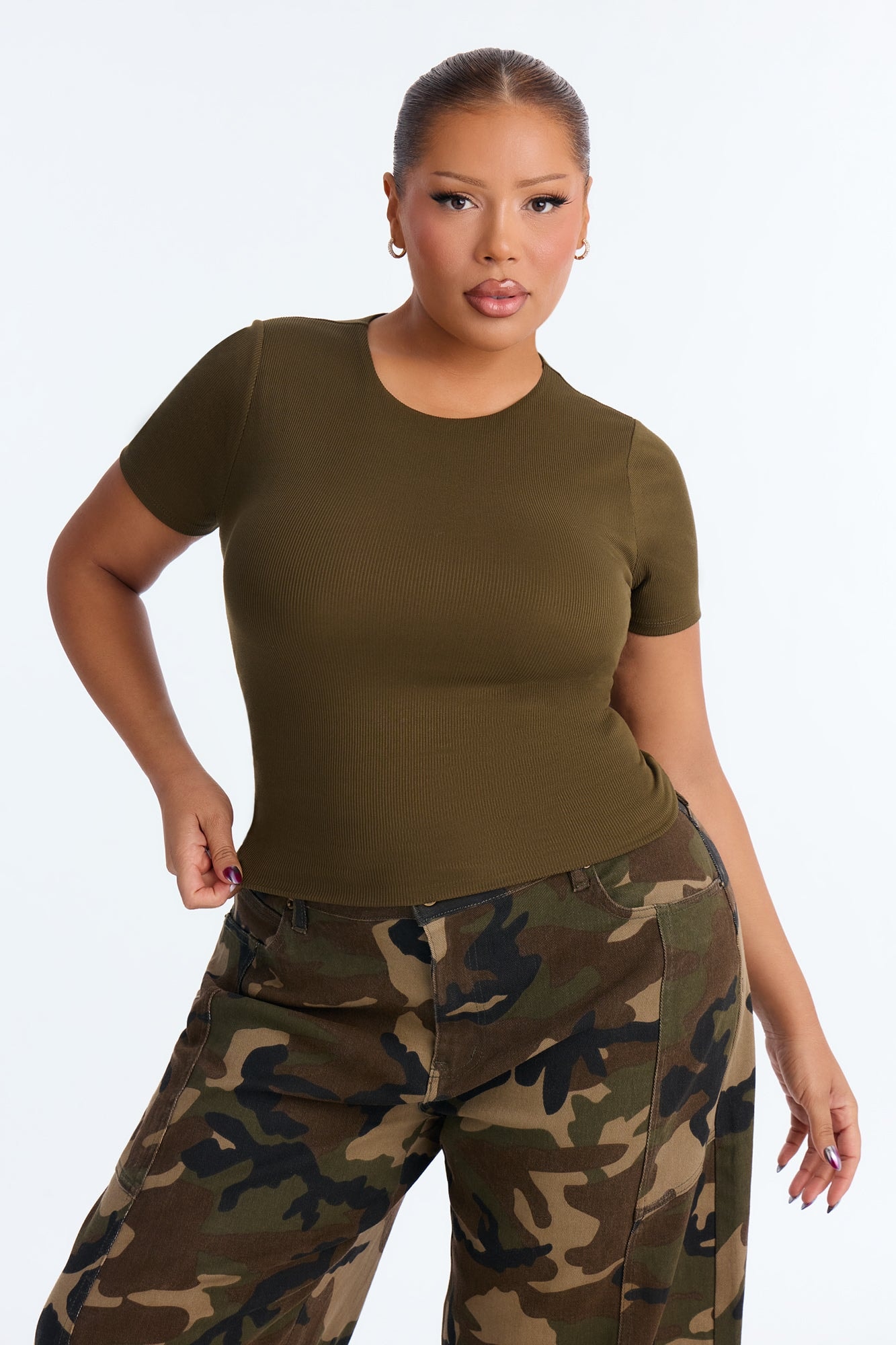 Chloe Crew Neck Short Sleeve Tee - Dark Olive image 1